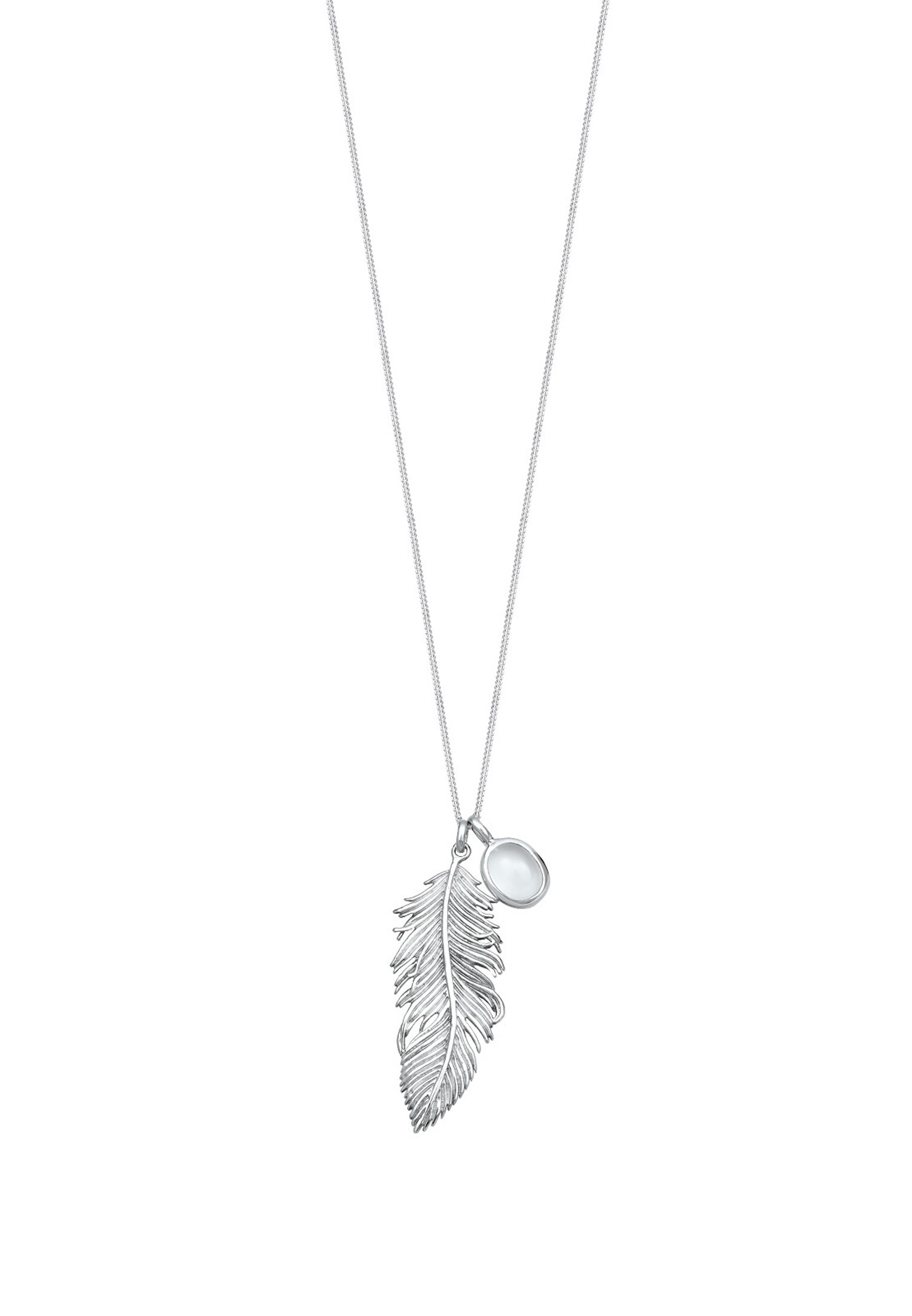 Elli Lange Kette »Halskette Feder Mondstein Weiß 925 Sterling Silber«