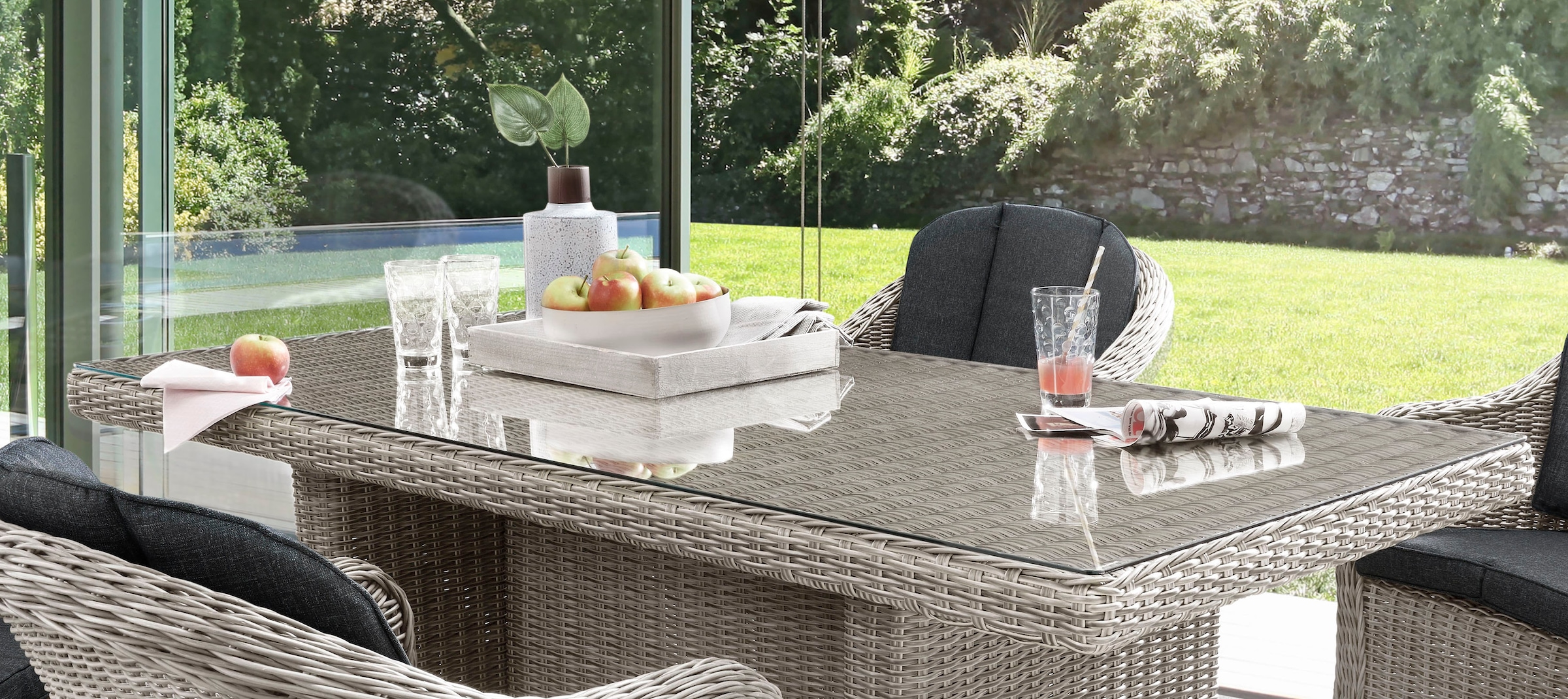 Destiny Garten-Essgruppe »MALAGA LUNA« Set, 13 Stk. tlg. Aluminium, Polyrattan