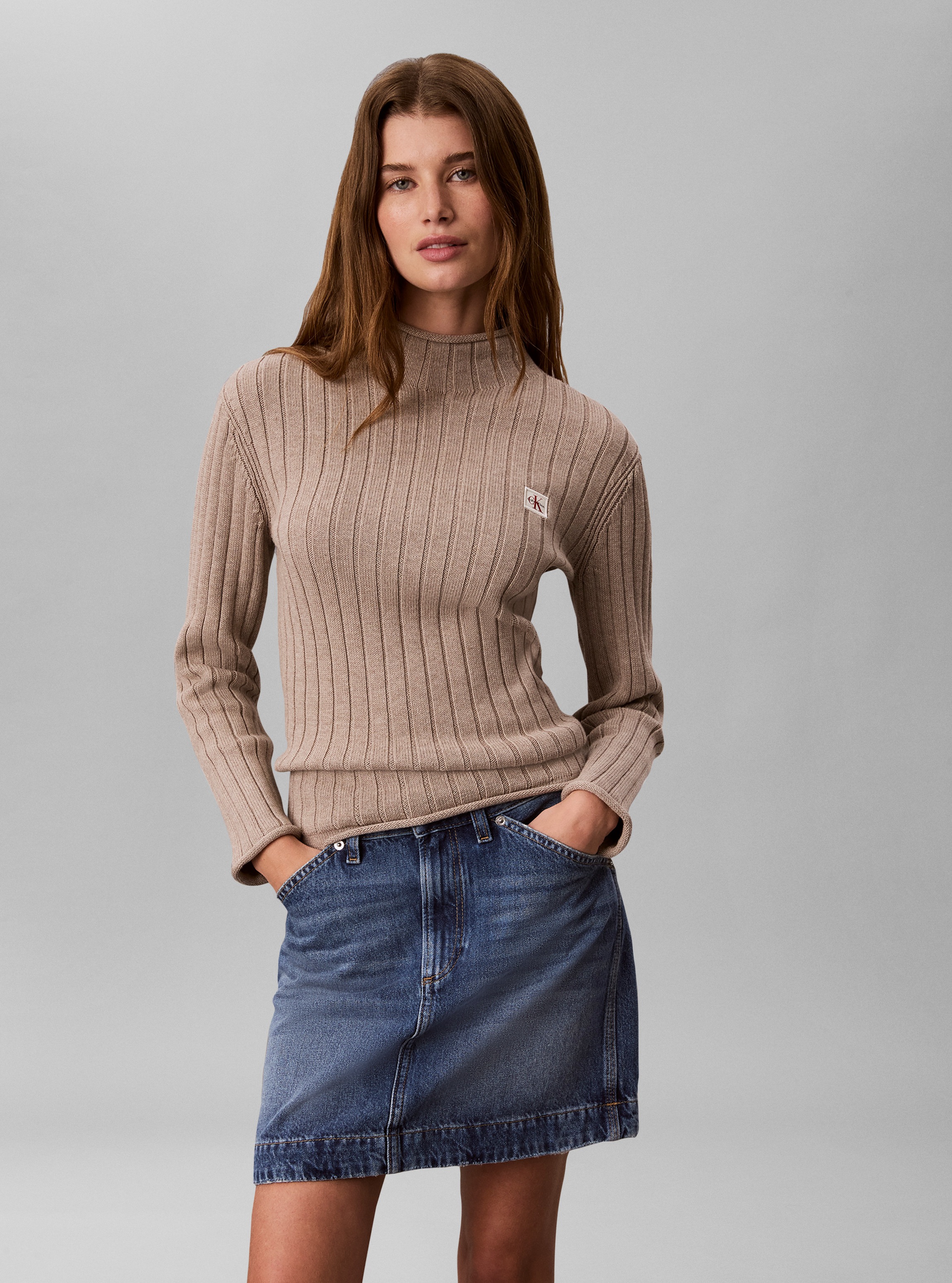 Calvin Klein Jeans Rollkragenpullover »WOVEN LABEL T-NECK SWEATER« Regular fit mit Stehkragen
