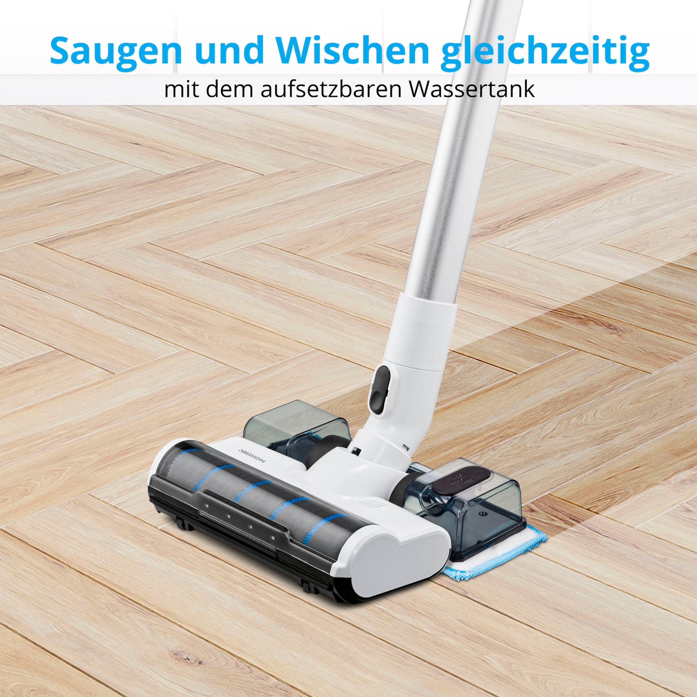 Medion® Akku-Stielstaubsauger »P400 W (MD 12051), beutellose Zyklon-Technologie, 26 kPa Saugleistung«, LED-Touch-Display, Staubsensor, integriertes Zubehör und Ladestation