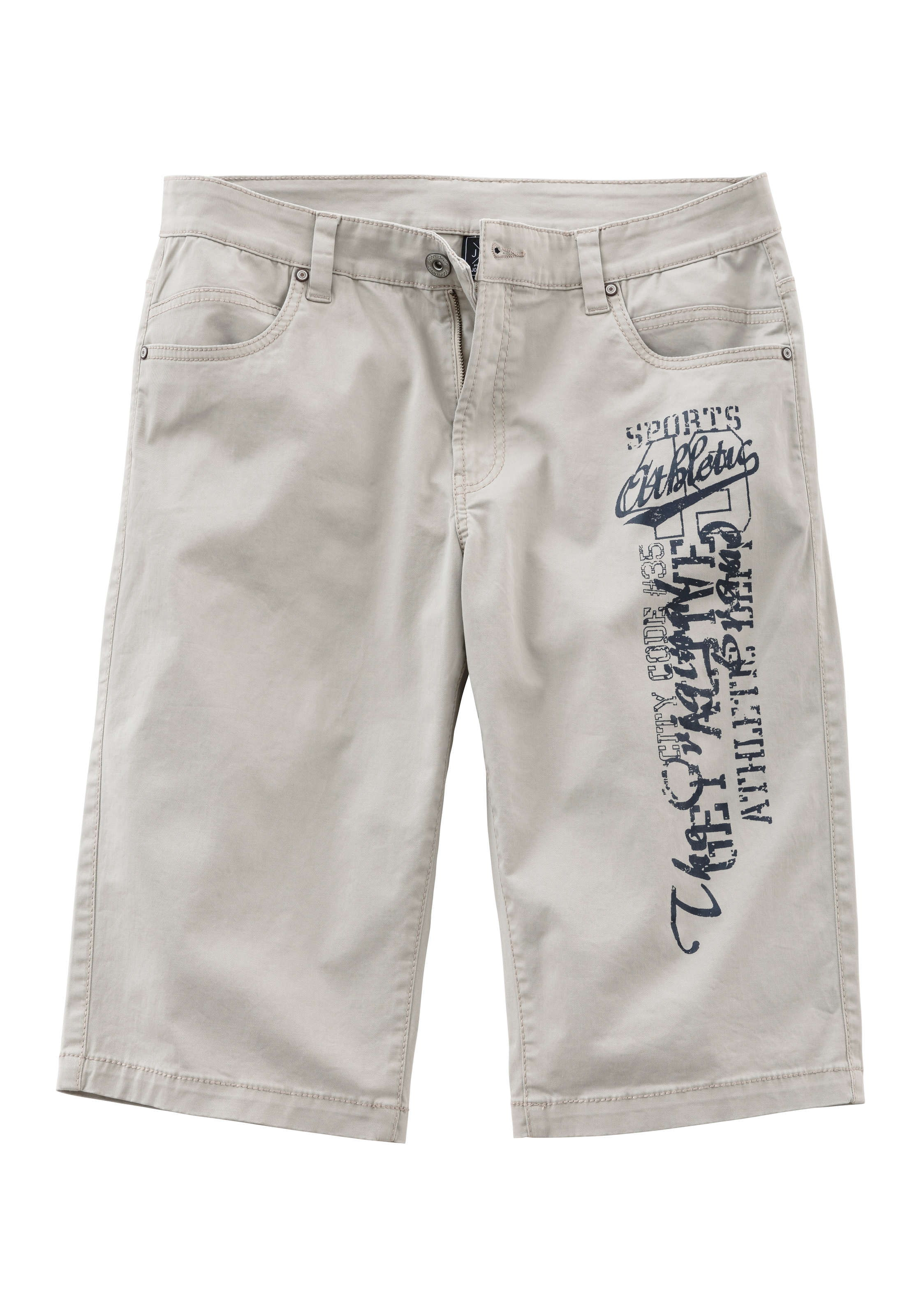 John Devin Bermudas »aus elastischer Baumwollmischung«, mit großem Druck auf dem Bein, 3/4 Shorts