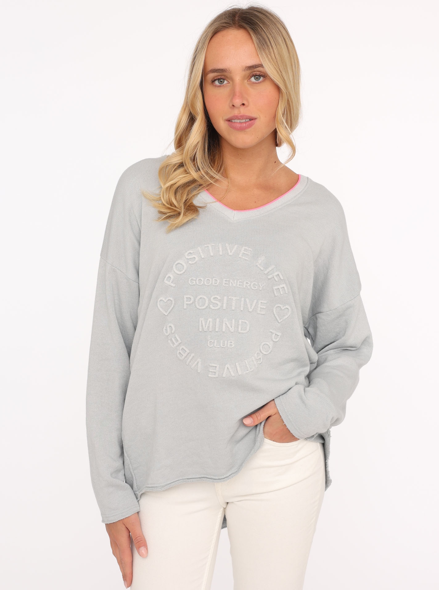 Zwillingsherz Sweatshirt »Sweatshirt Positive Mind mit Neonkante«, V-Ausschnitt Sweatshirt im...