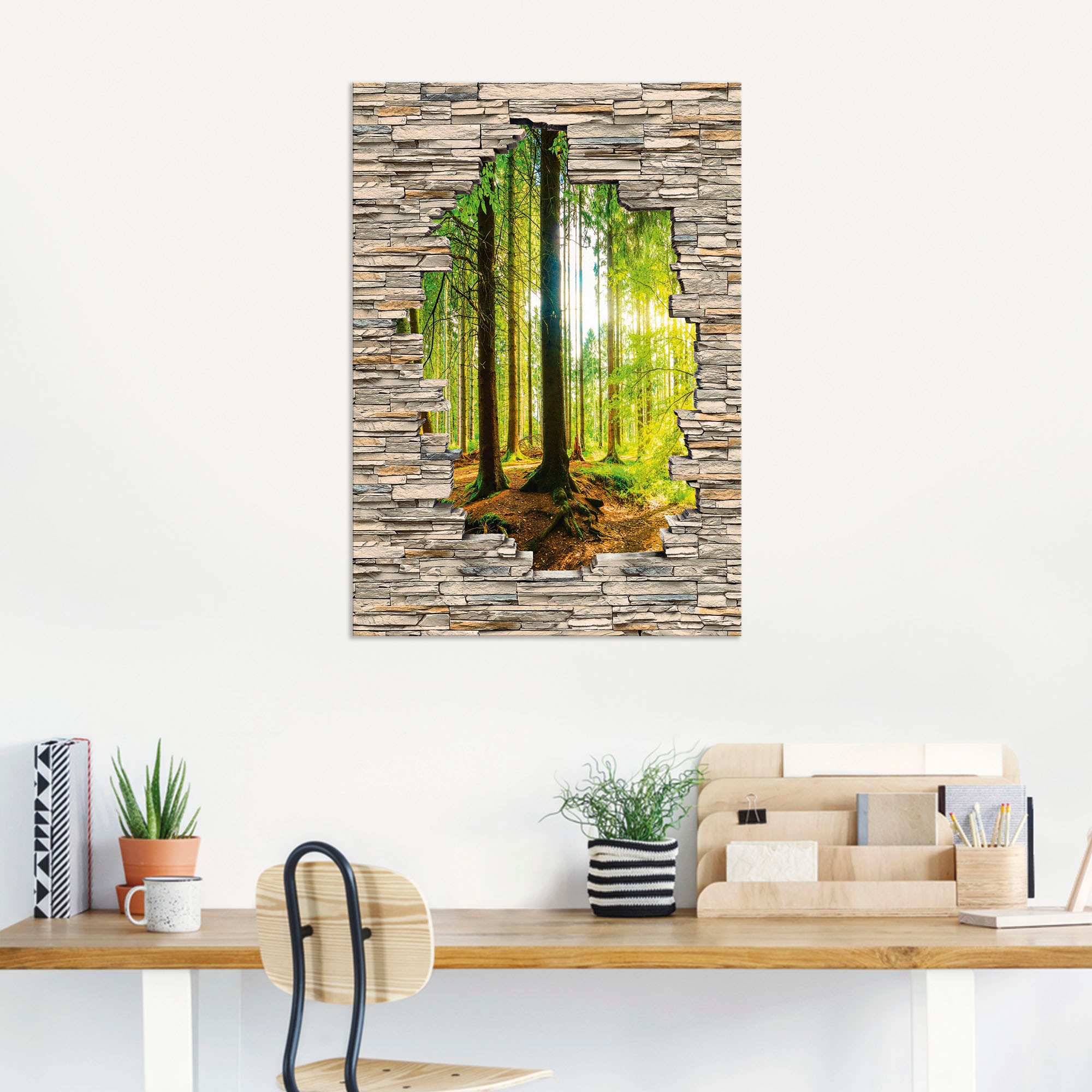 Artland Wandbild »Wald mit Bach Blick Stein Mauer«, Waldbilder, (1 St.), als Alubild, Outdoorbild, Poster, Wandaufkleber in verschied. Größen