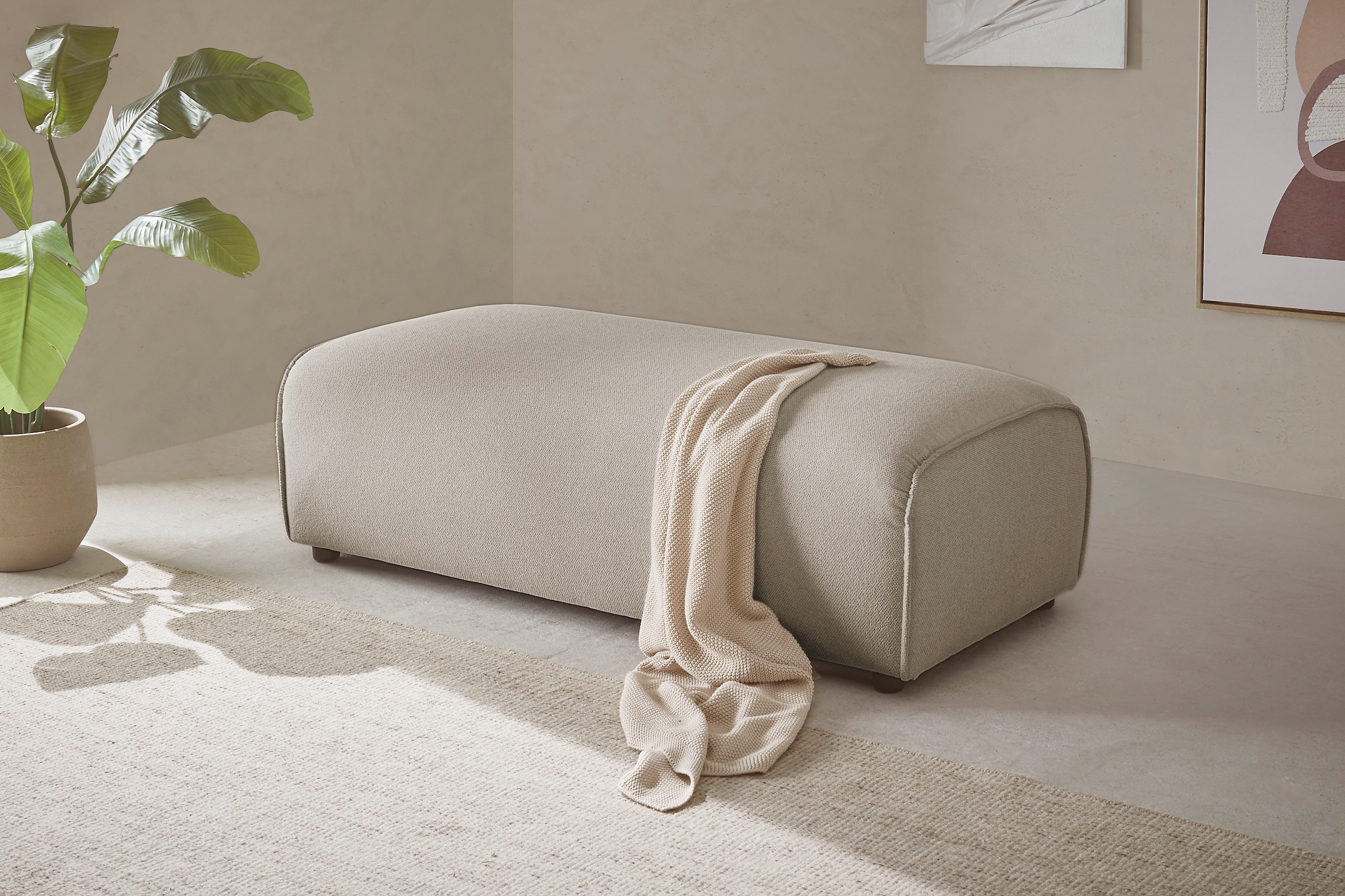 LeGer Home by Lena Gercke Hocker »PIARA, Polsterhocker mit Kedernaht, Cord, Leinenoptik o. Strukturstoff«, zur Serie PIARA, rechteckig, schwarze Füße, bequemer Sitzkomfort