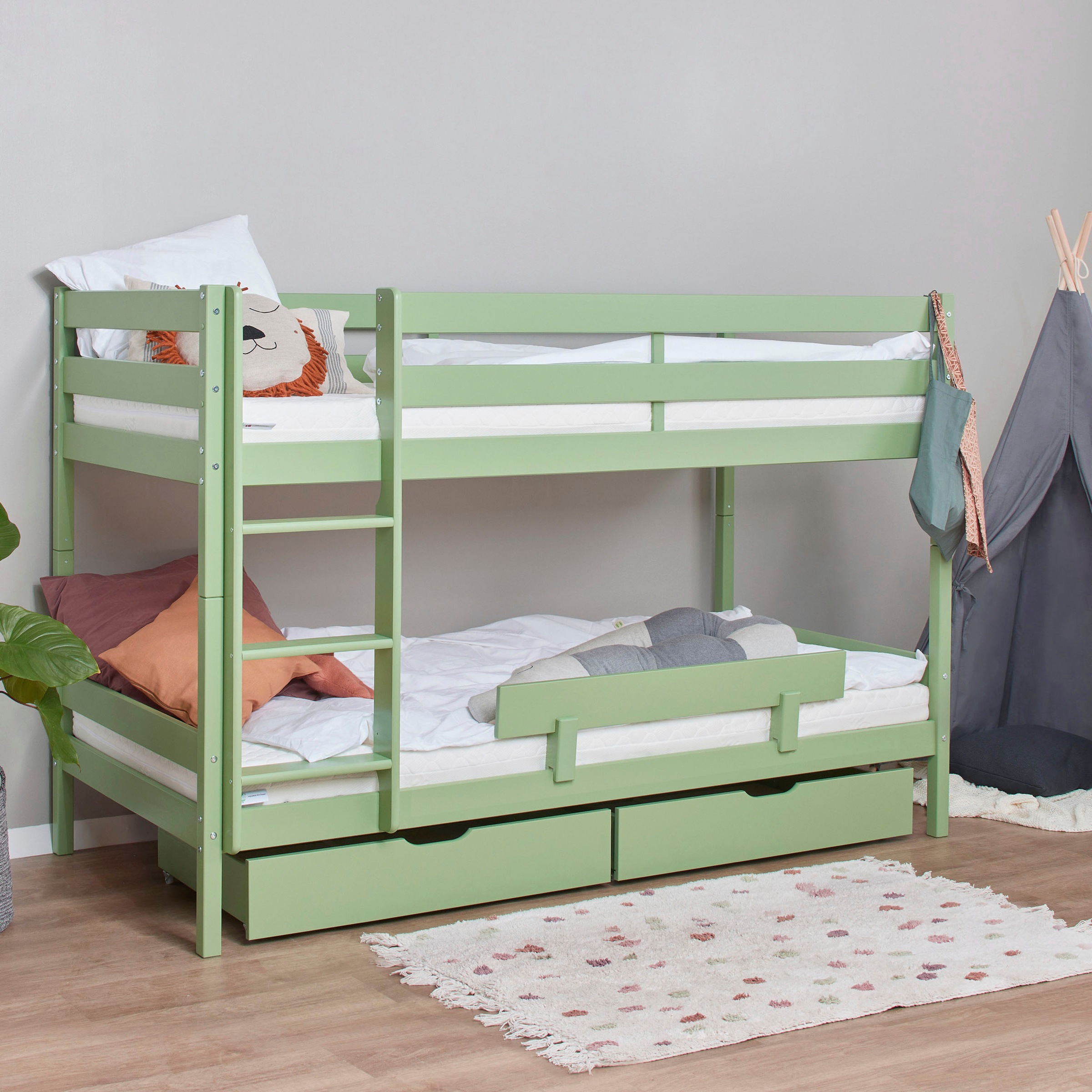 Hoppekids Etagenbett »ECO Comfort Kinderbett 90x200 oder 70x160 aus Massivholz in 4 Farben«, TÜV, FSC und Nordisches Umweltzeichen – wahlweise mit Matratzen