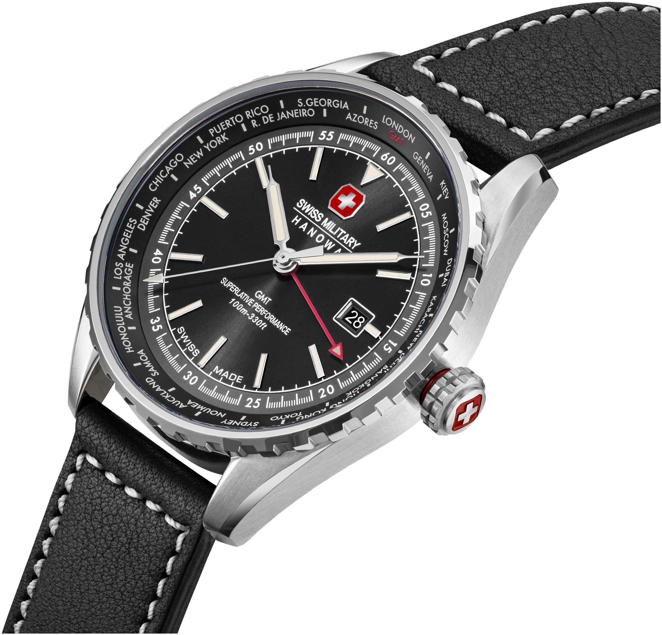 Swiss Military Hanowa Quarzuhr »AFTERBURN GMT«, Armbanduhr, Herrenuhr, Swiss Made, Datum, Saphirglas
