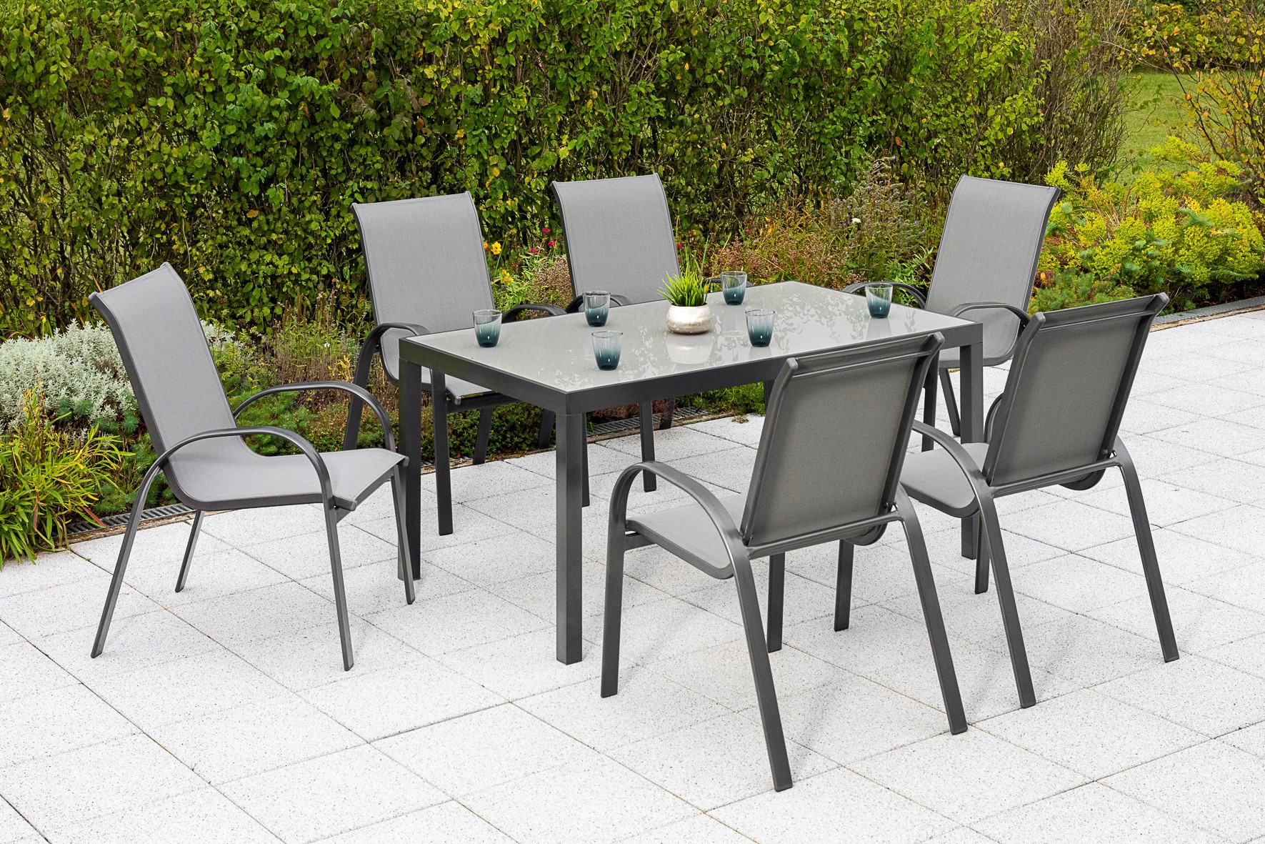 MERXX Garten-Essgruppe »Amalfi«, (Set, 7 tlg.), 6 Sessel, stapelbar, Tisch 90x150 cm