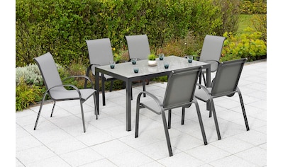 Garten-Essgruppe »Amalfi«, (Set, 7 tlg.), 6 Sessel, stapelbar, Tisch 90x150 cm
