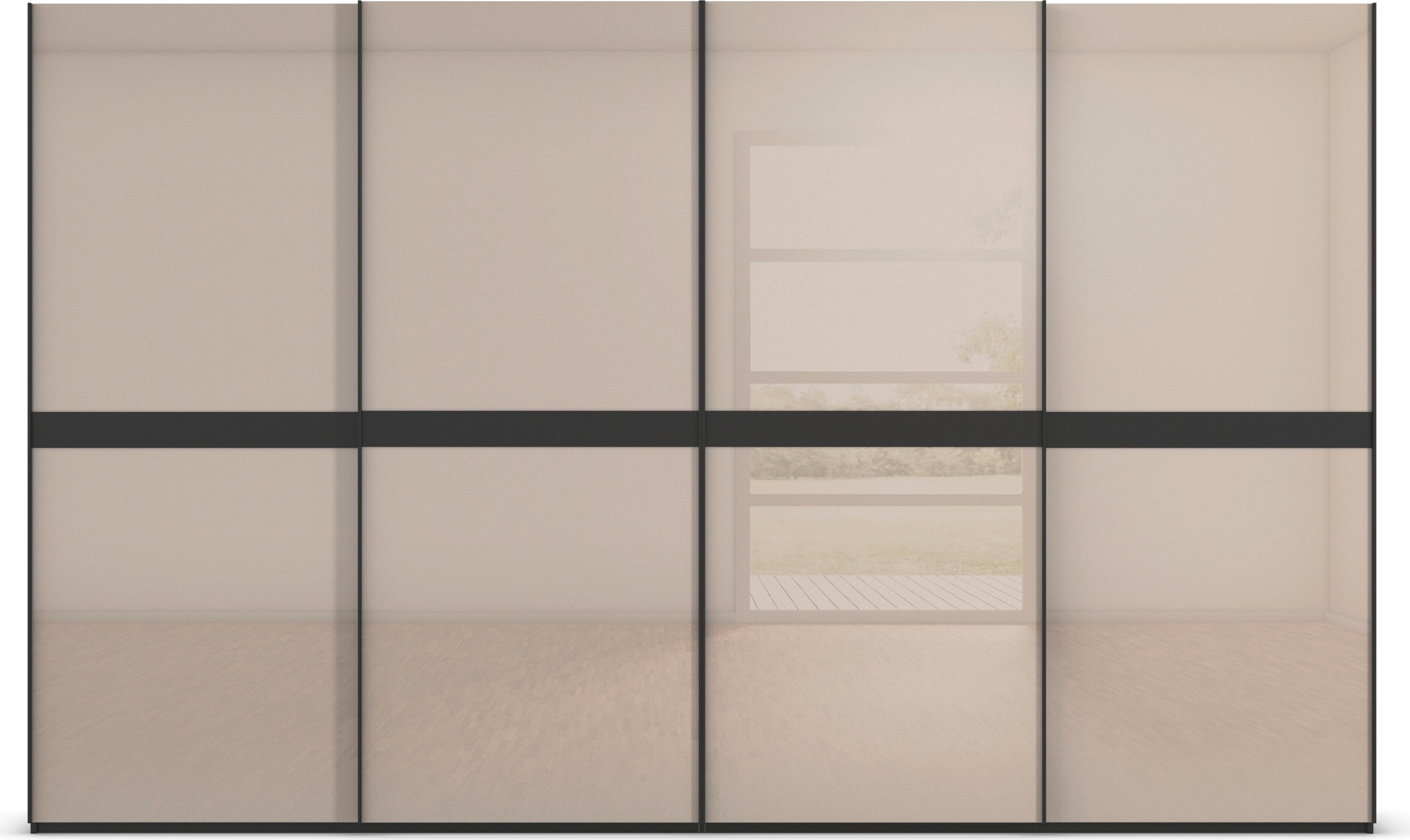 rauch Schwebetürenschrank »Kleiderschrank Schrank Garderobe Schlafzimmerschrank SCALE-LINE«, edle Optik mit Bauchbinde in Korpusfarbe mit Glasfront MADE IN GERMANY