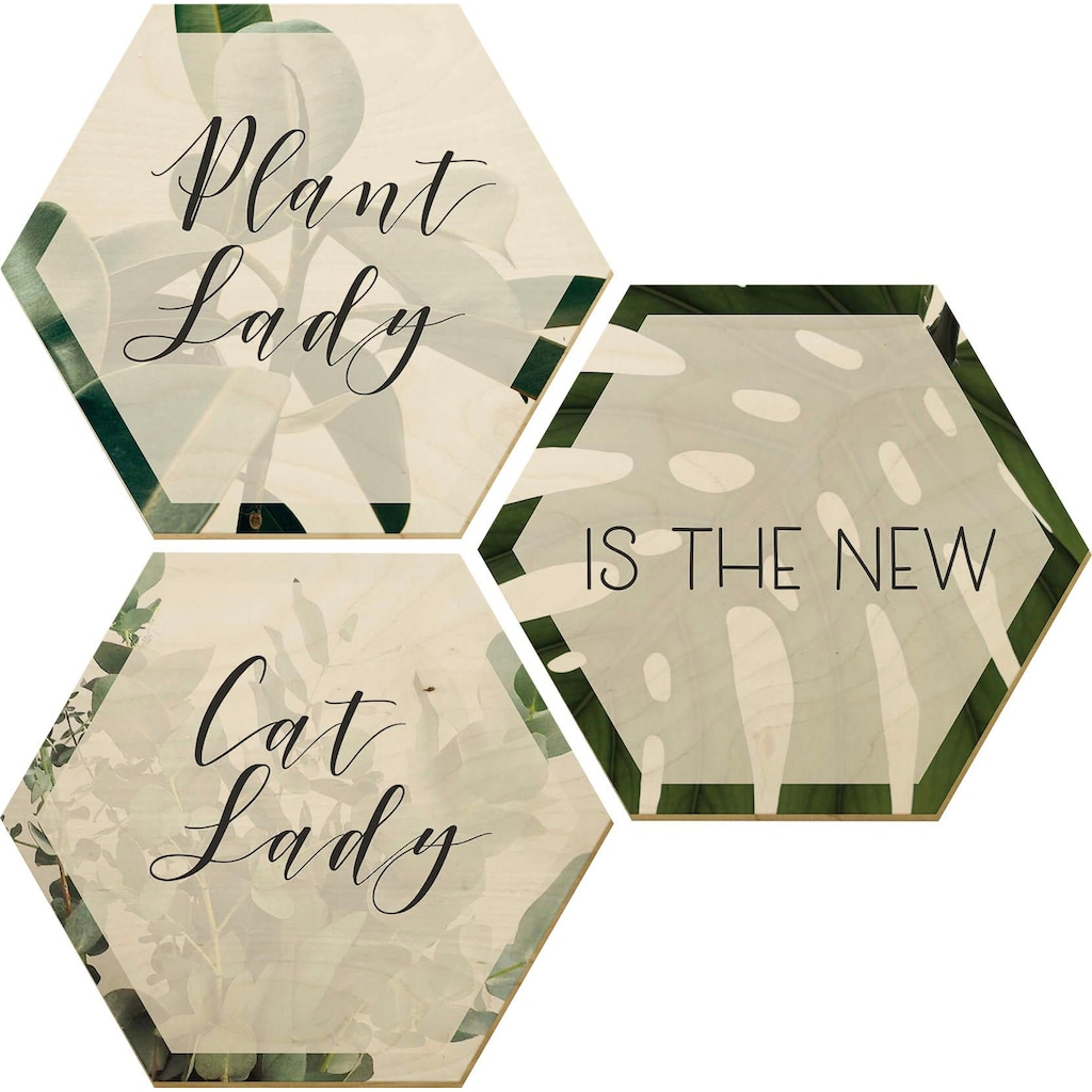 Wall-Art Holzbild »Plantlady is the new Catlady«, Schriftzug, (Set, Dekoratives Bild)