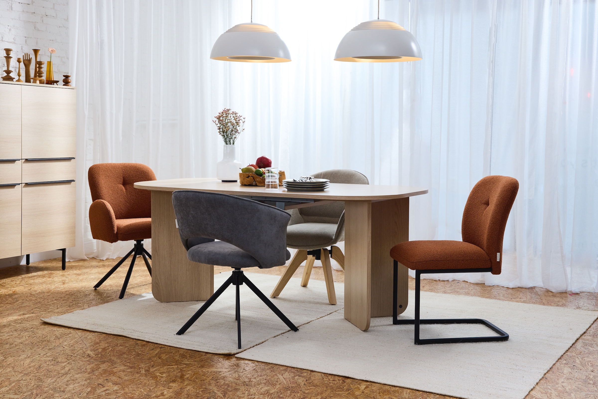 TOM TAILOR HOME Armlehnstuhl »PEBBLE ARMCHAIR«, (Set), 2 St., Webstoff Bouclé, Esszimmerstuhl, mit Armlehnen, 4-Fußgestell, 140 kg belastbar, drehbar