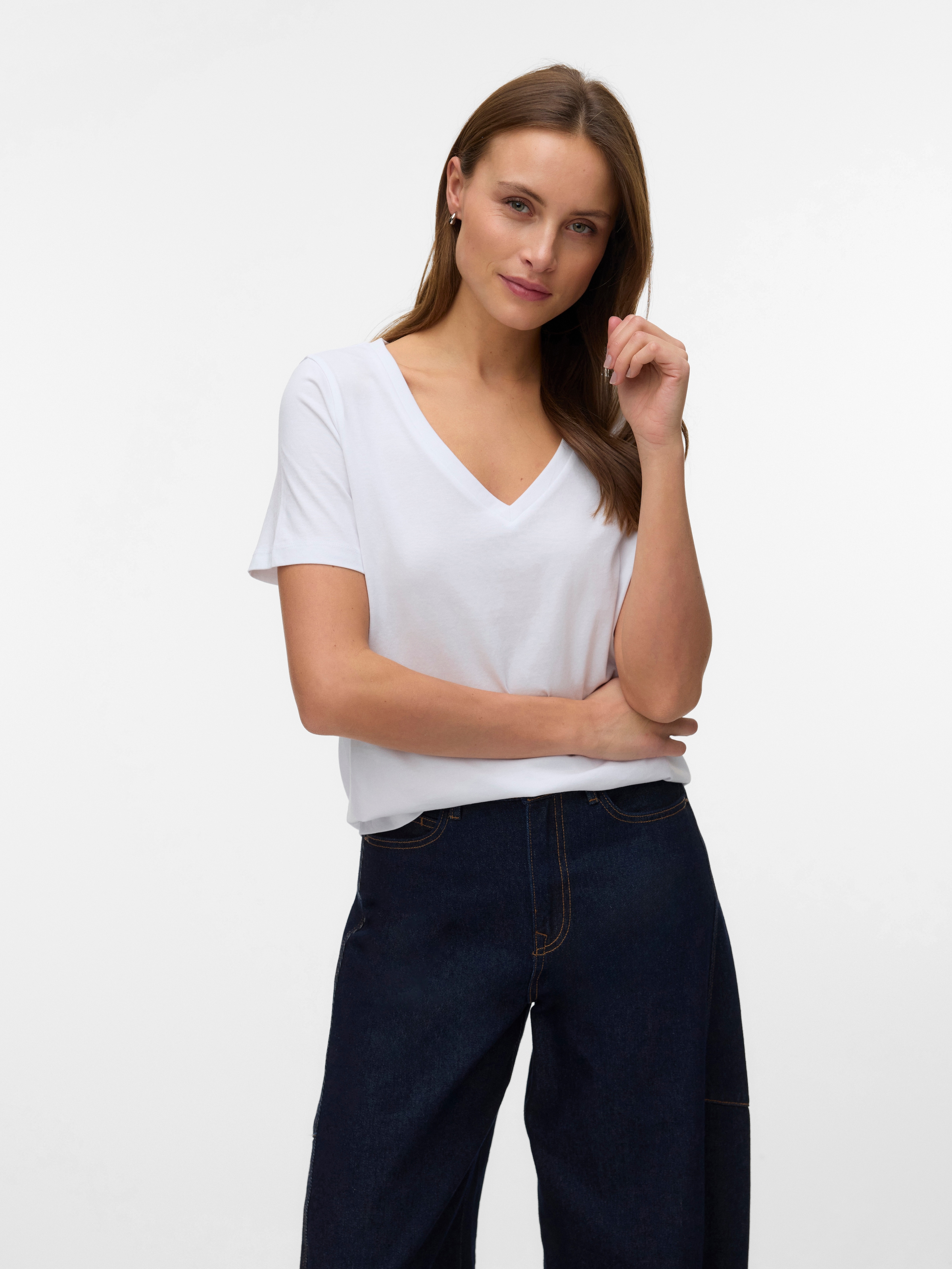 Vero Moda Kurzarmshirt »VMPAULINA SS V-NECK T-SHIRT JRS NOOS« Baumwolle