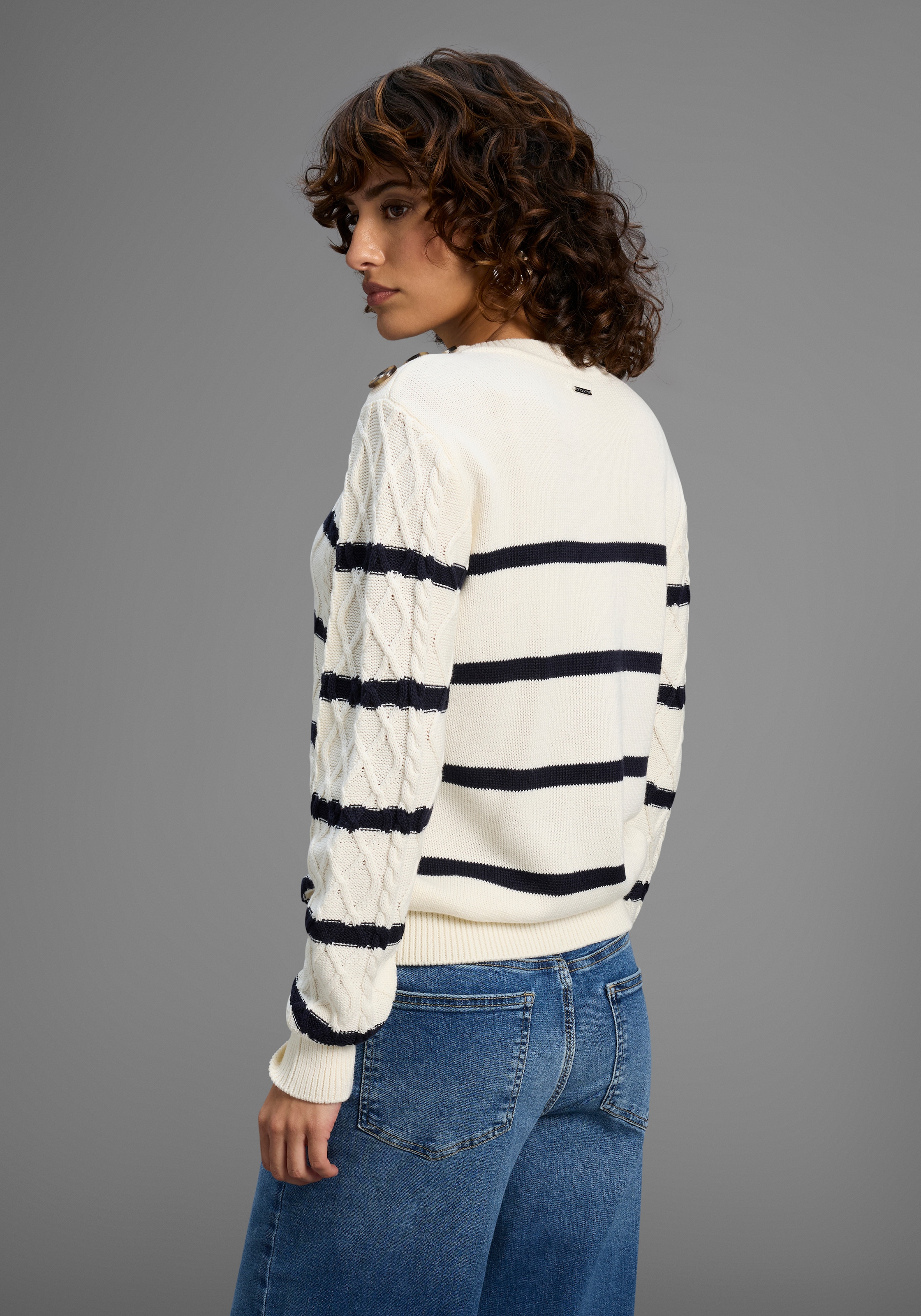 Laura Scott Rundhalspullover Übergangspullover mit Zopfmuster und Streifen - NEUE KOLLEKTION