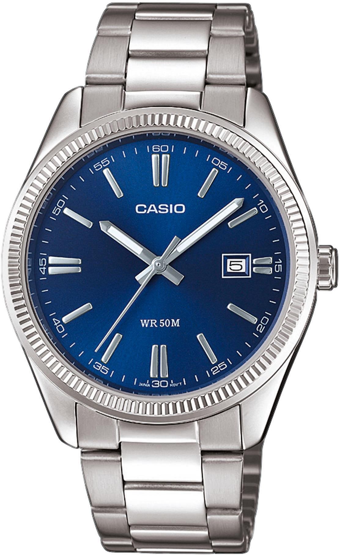 CASIO TIMELESS COLLECTION Quarzuhr, Armbanduhr, Herrenuhr, Damenuhr, Edelstahlarmband, Datum, Neo-Display