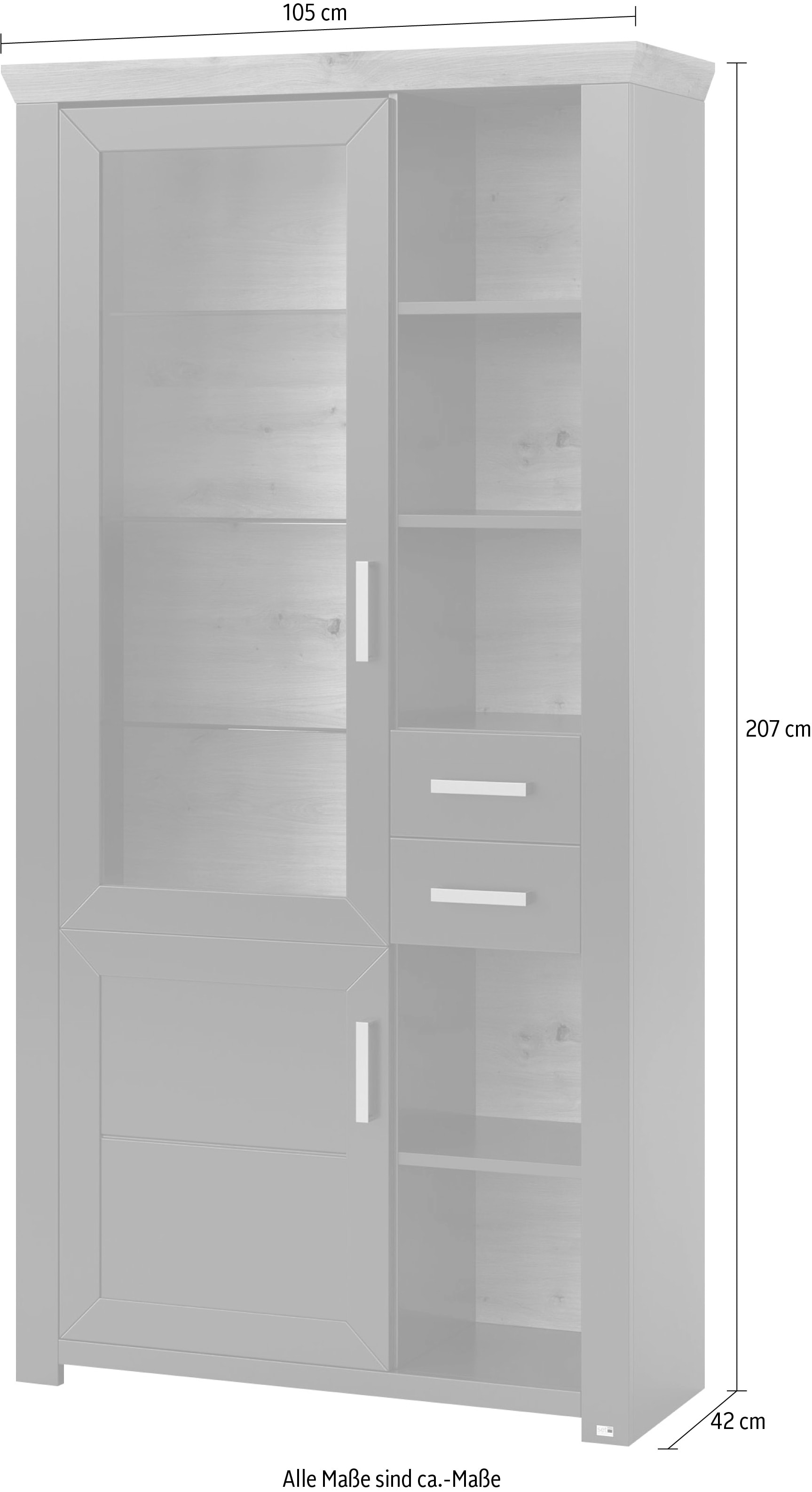 set one by Musterring Standvitrine »York« Typ 05 und 06, mit Glastür, Beleuchtung optional, Höhe 207 cm