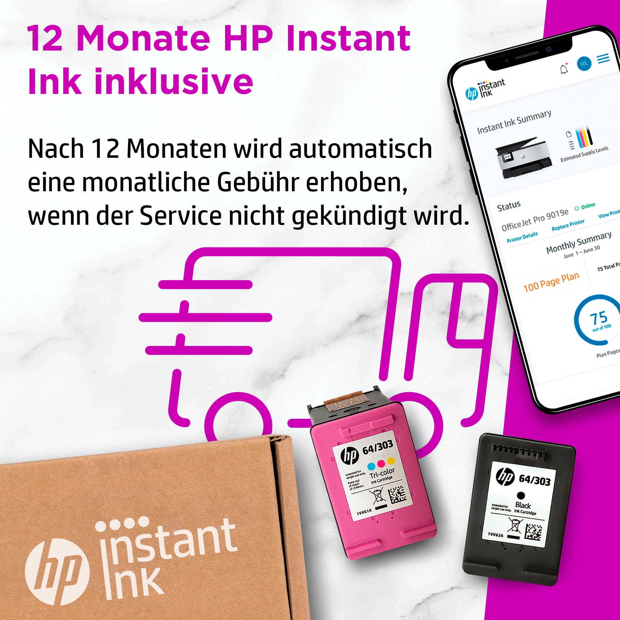 HP Multifunktionsdrucker »OfficeJet Pro 9019e«, 12 Monate gratis Drucken mit HP Instant Ink inklusive