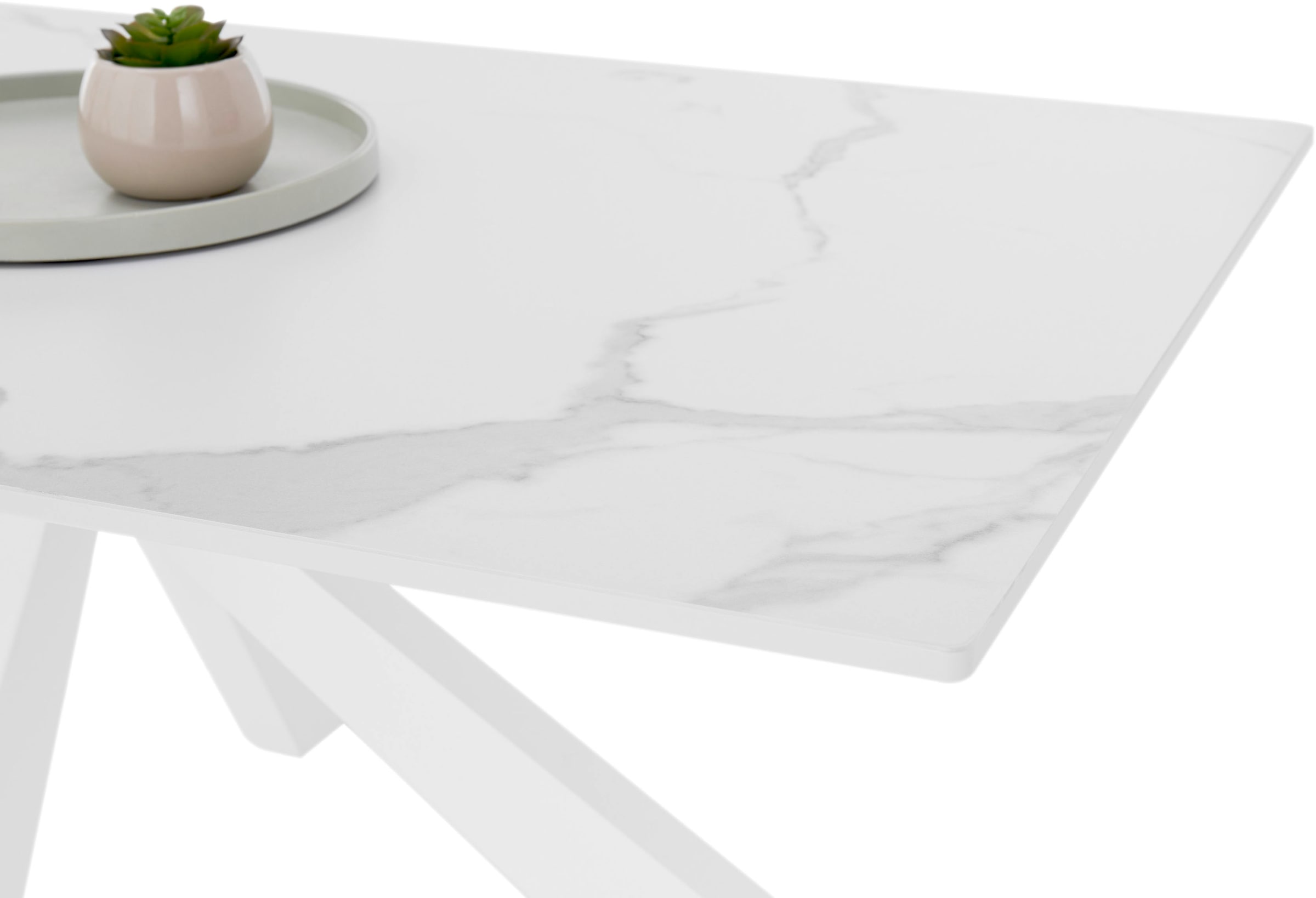 Stolkom Couchtisch »Noah Wohnzimmertisch Keramik, Weiß marmoriert, BxHxT 110x40x70 cm«, Keramikoberfläche weiß marmoriert, 4-Fuß Gestell in weiß