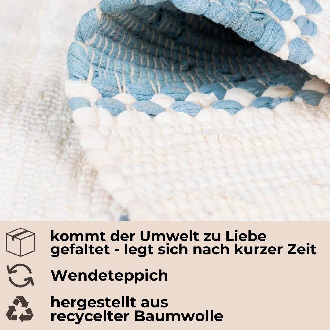 my home Teppich »Benja«, rechteckig, 10 mm Höhe, Handweb Teppich, gestreift, 90% Baumwolle, handgewebt, mit Fransen
