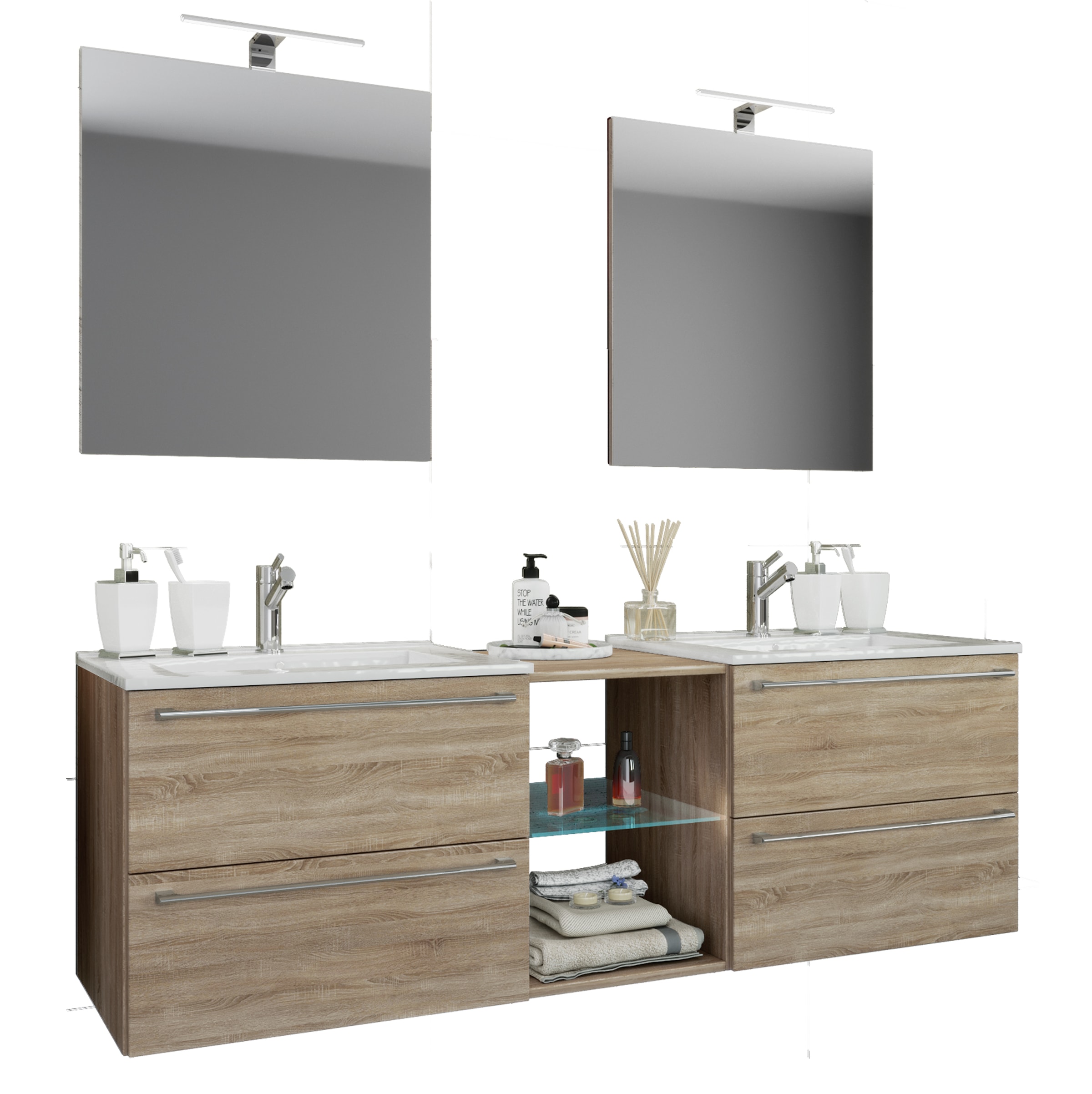 VCM Waschtisch »3-tlg. Doppel Waschplatz Waschtisch Badinos XXL« 7 Stk. tlg.