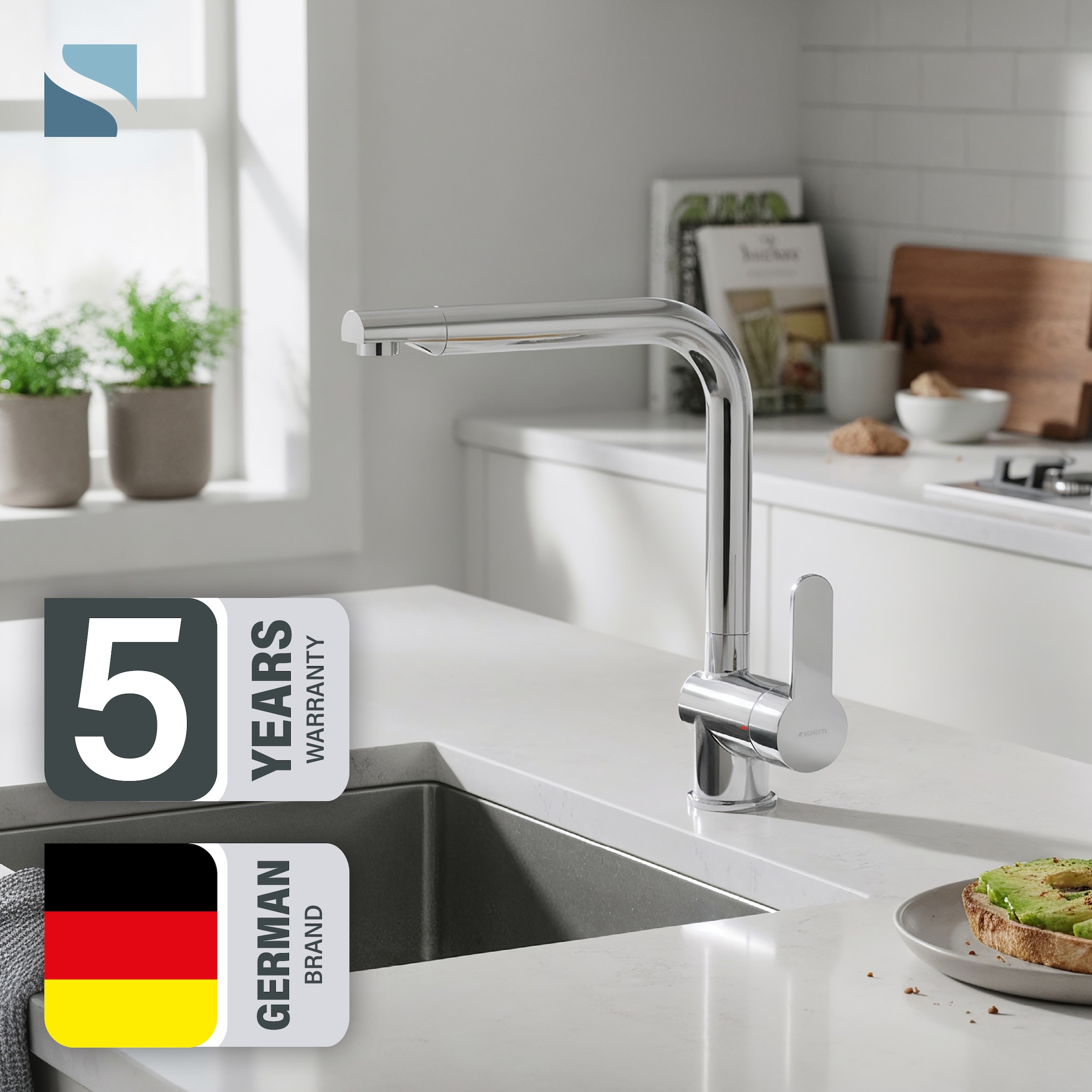 Schütte Spültischarmatur »RIO Schütte« Küchenarmatur, L-Form, Edelstahl, Cold-Start, schwenkbar, Edelstahl