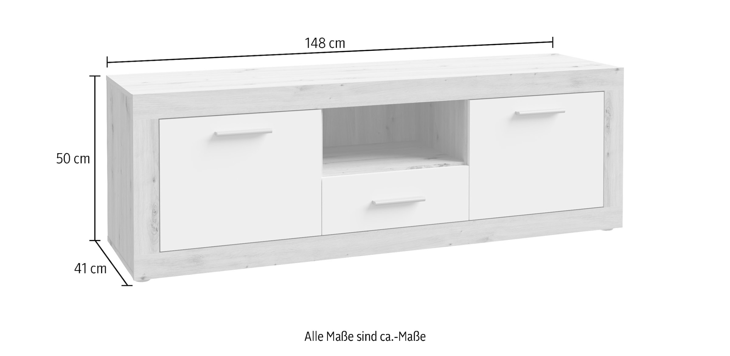 FORTE Lowboard »Baccio TV-Board, TV-Schrank«, Breite 148 cm, Höhe 50 cm, 2 Türen und 2 Schubkästen, 1 offenes Fach