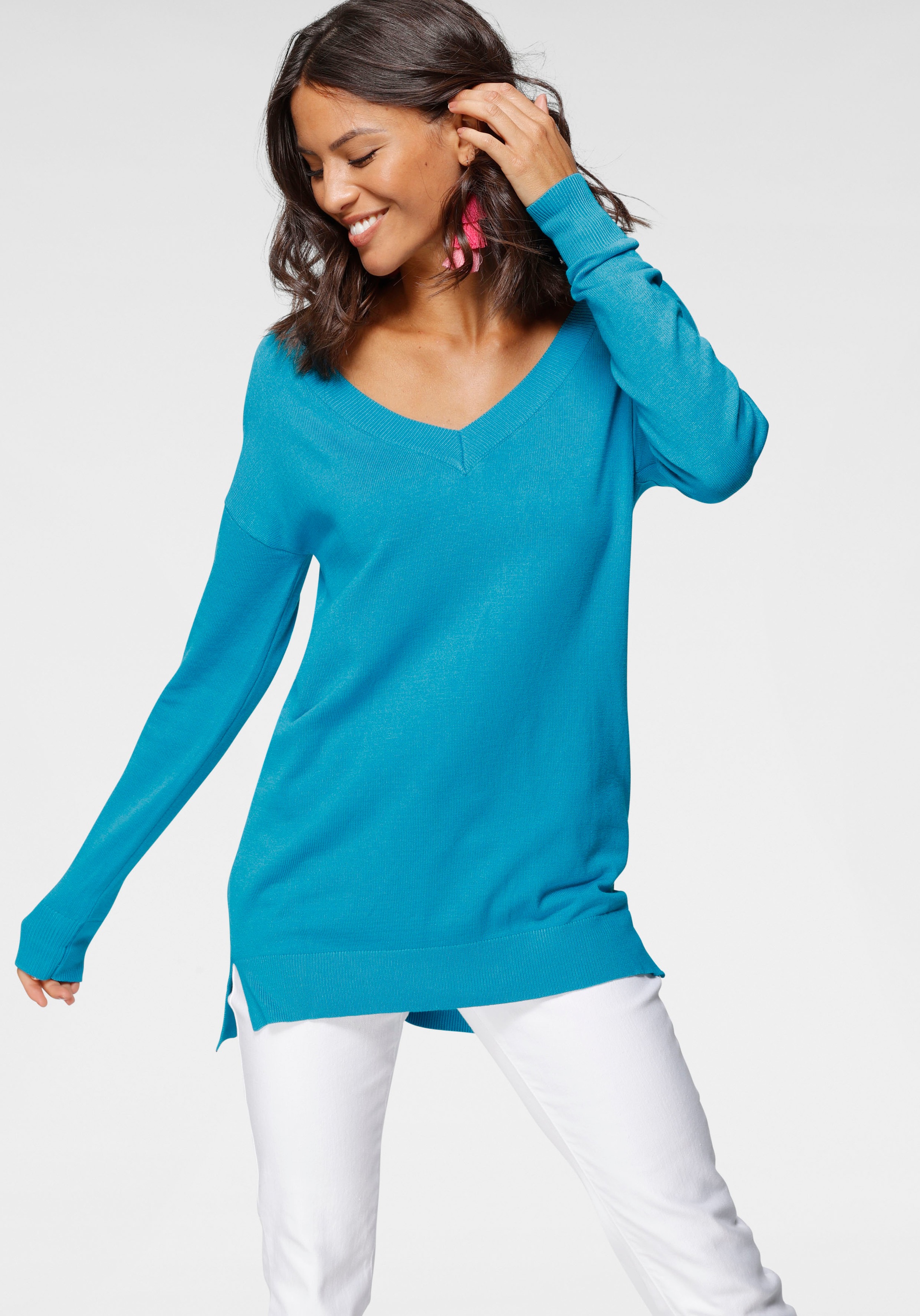 Laura Scott V-Ausschnitt-Pullover, mit Schlitzen im Saum - NEUE KOLLEKTION
