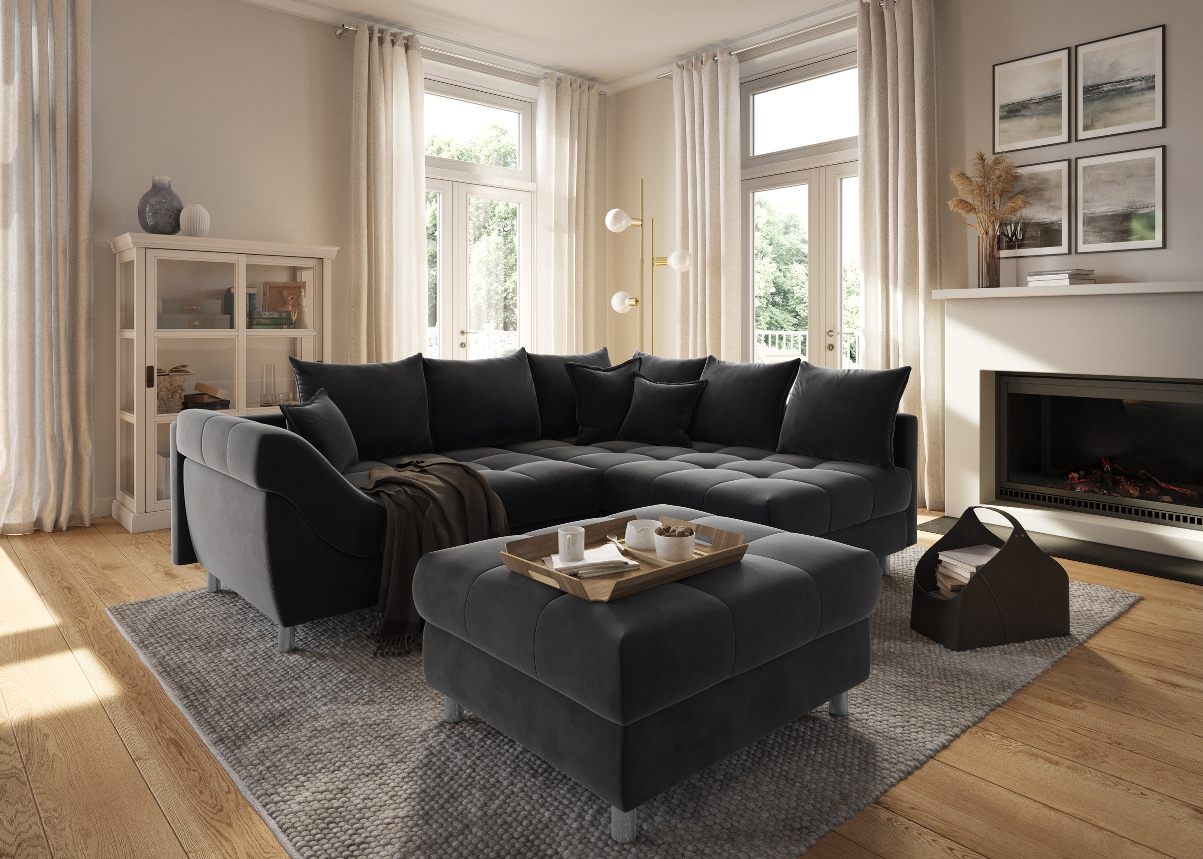 COLLECTION AB Ecksofa »Innsbruck L-Form, B: 247 cm« 3 Zierkissen, Federkern