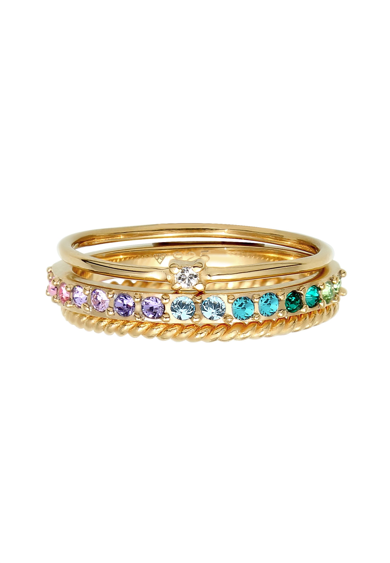 Elli Ring-Set »Ring Kristalle Farbig Regenbogen Set (3 tlg) 925 Silber«