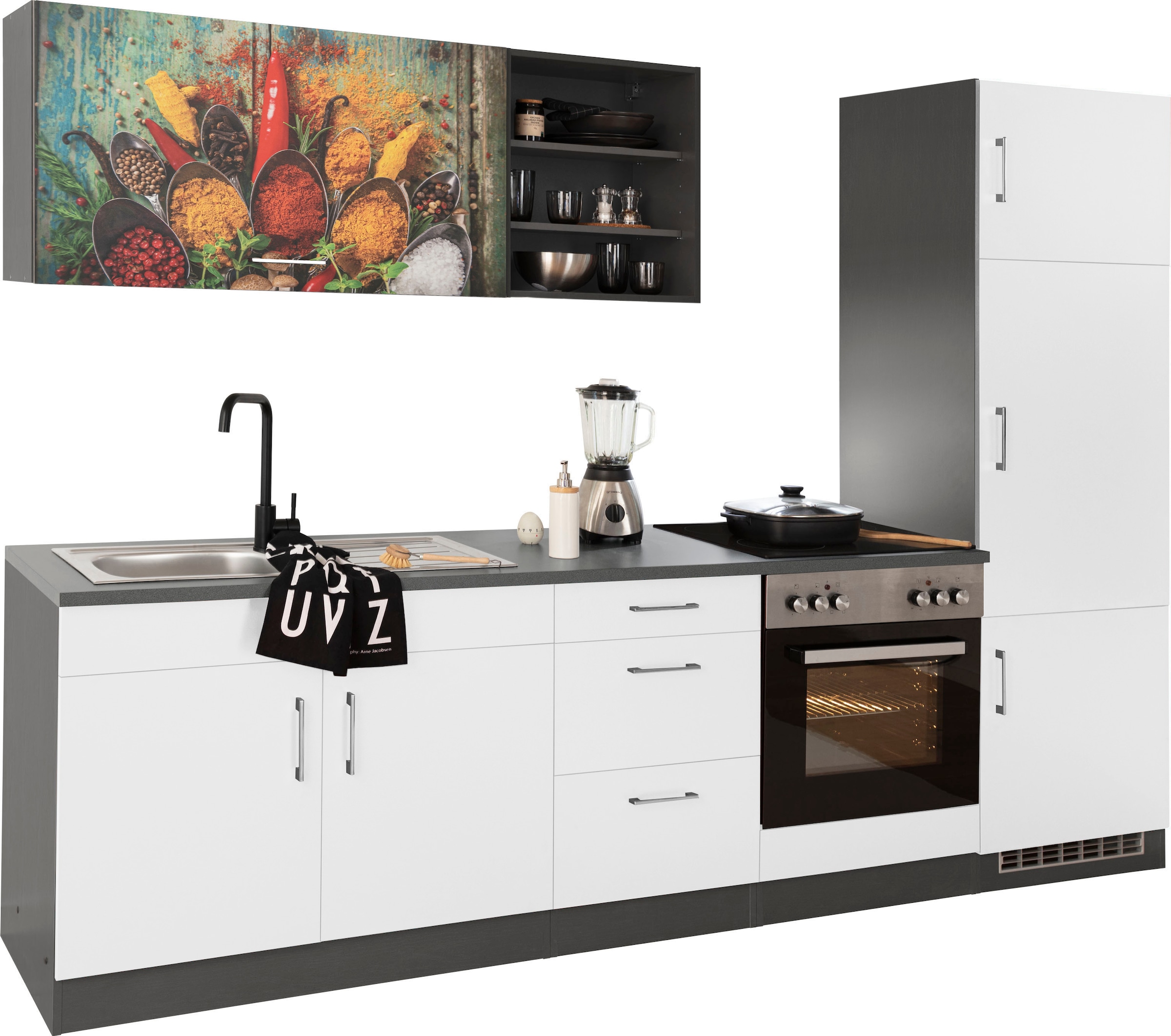 KOCHSTATION Küchenzeile »KS-Paris – Küchen mit einzigartigen Fotomotiven auf den Fronten« Breite 270 cm, wahlweise mit E-Geräten, mit Motivdruck