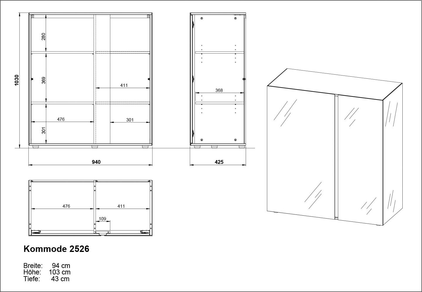 GERMANIA Kommode »Mesa«, mit Glasfronten