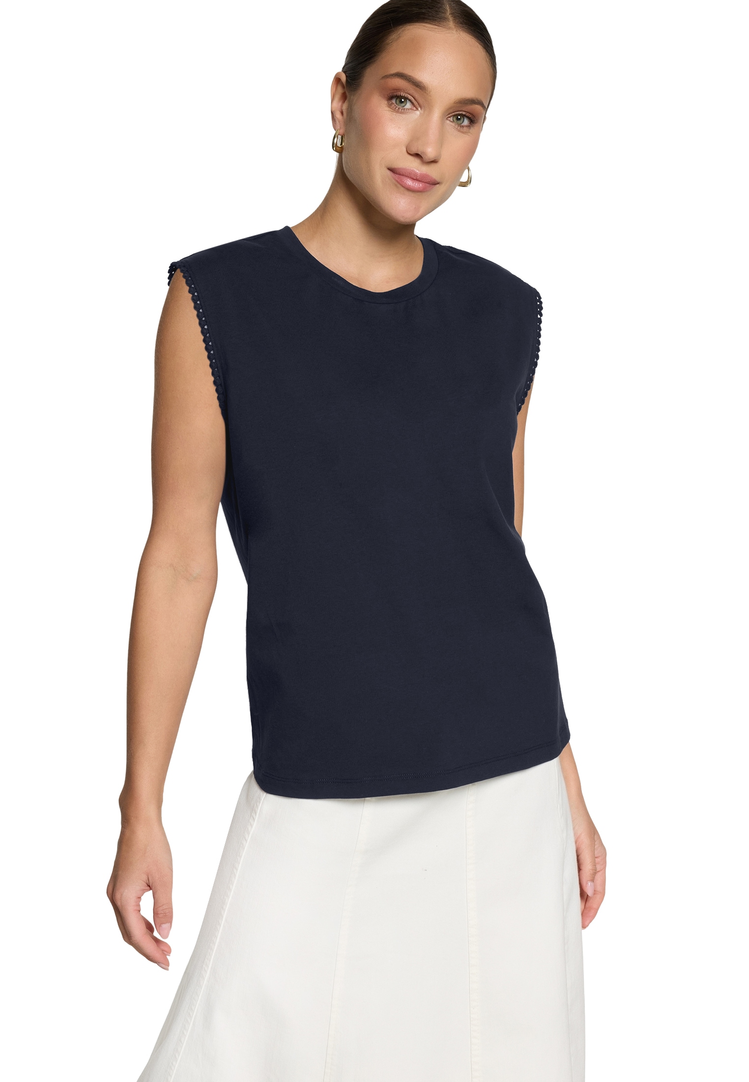 Zero Shirttop »Rundhals-Shirt mit Schmuckkanten«