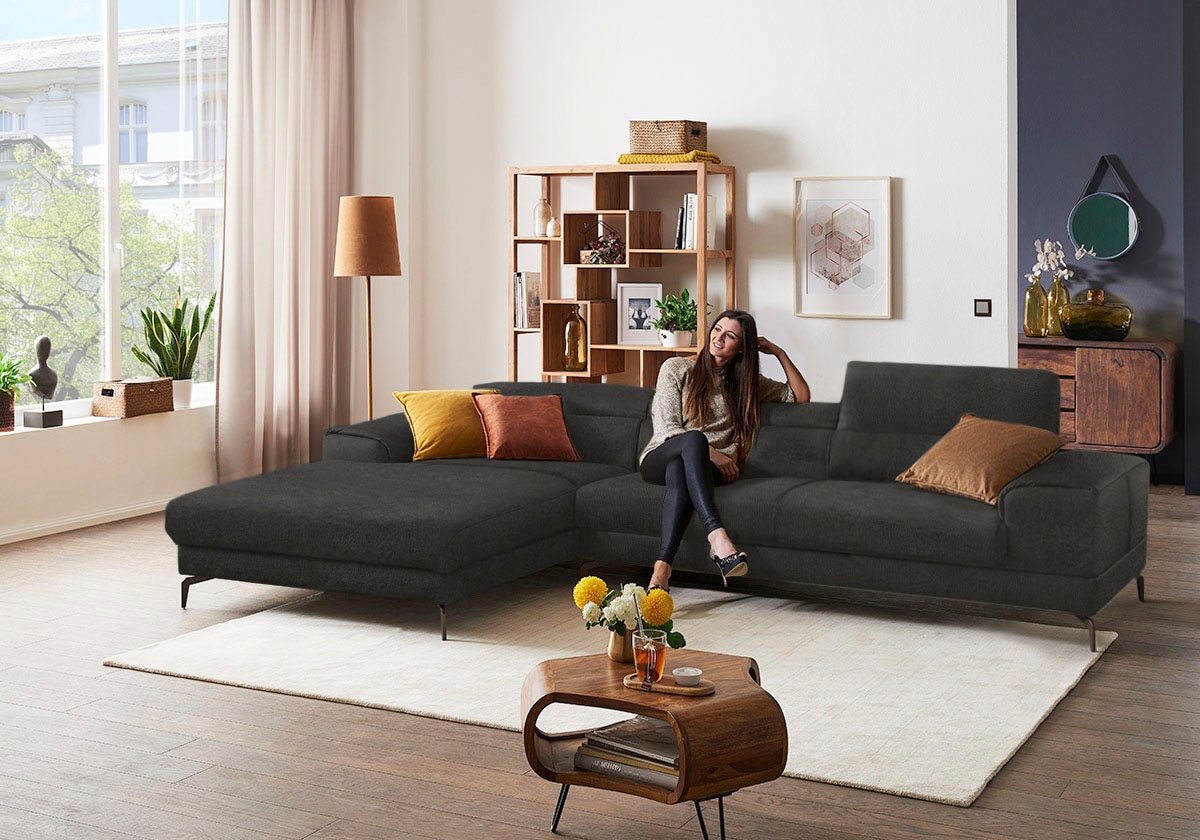 W.SCHILLIG Ecksofa »piedroo, Designsofa mit tollem Sitzkomfort, bequem und elegant, L-Form« Kopfteilverstellung, wahlweise mit Sitztiefenverstellung, Breite 343cm