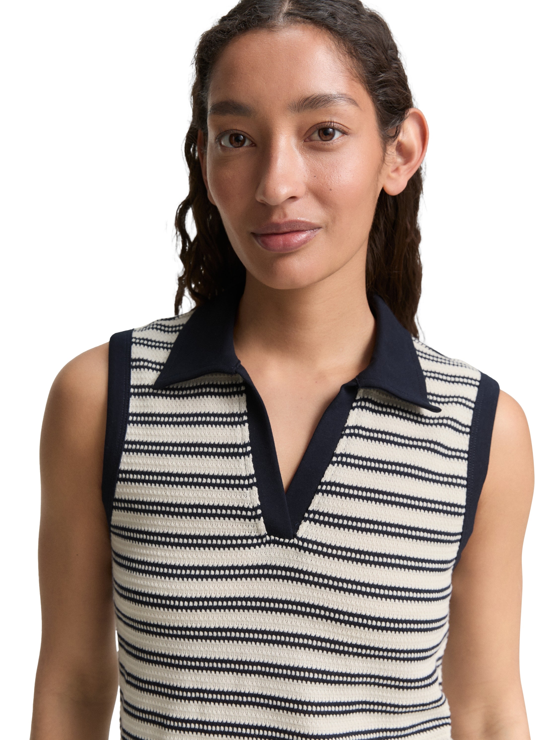 TOM TAILOR Stricktop, in Streifen-Optik und mit Polokragen