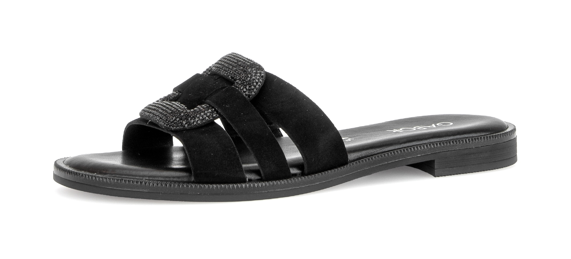 Gabor Pantolette  Blockabsatz, Sommerschuh, Schlupfschuh, Zierspange mit Schmucksteinen