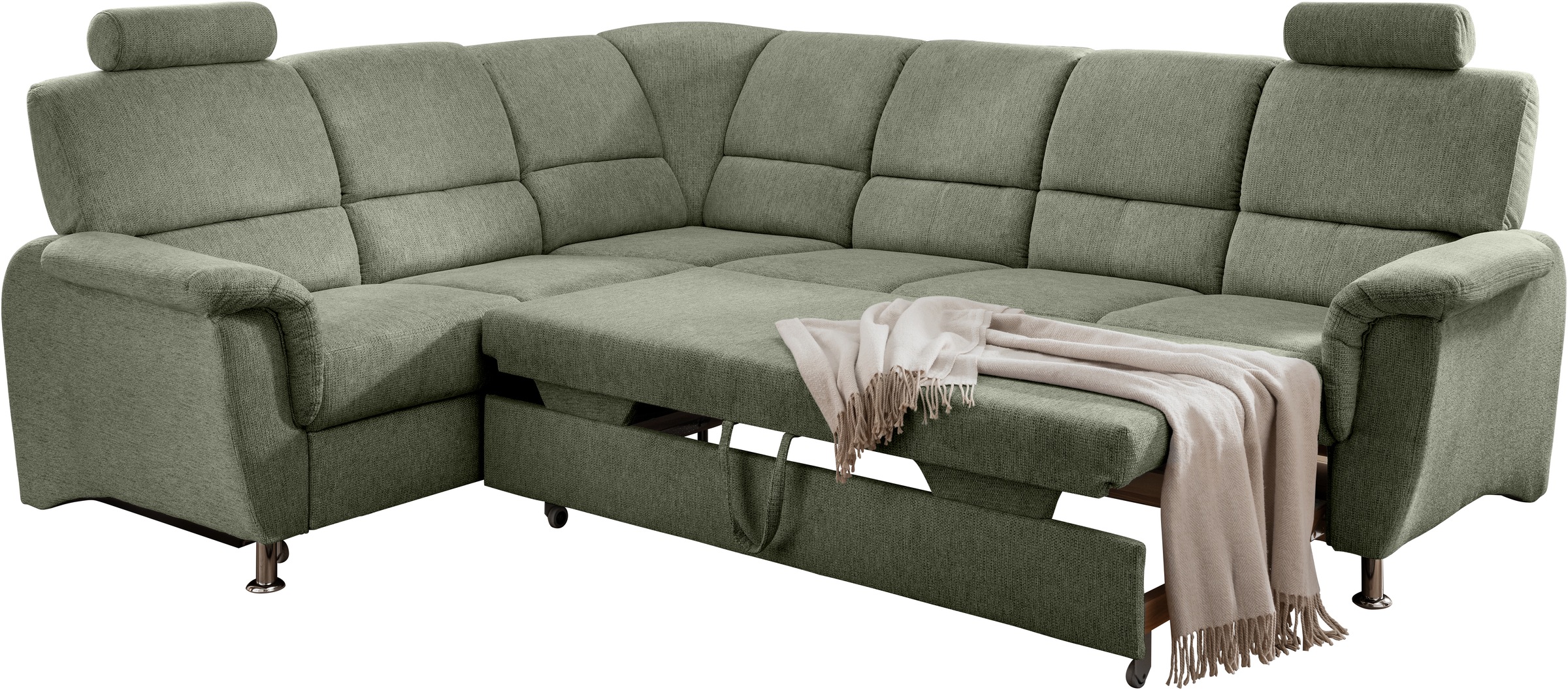 Home affaire Ecksofa »Pisa L-Form, mit Schlaffunktion, Stauraum, 2x höhenverstellbare«, Kopfstützen und Relaxfunktion im Eckelement