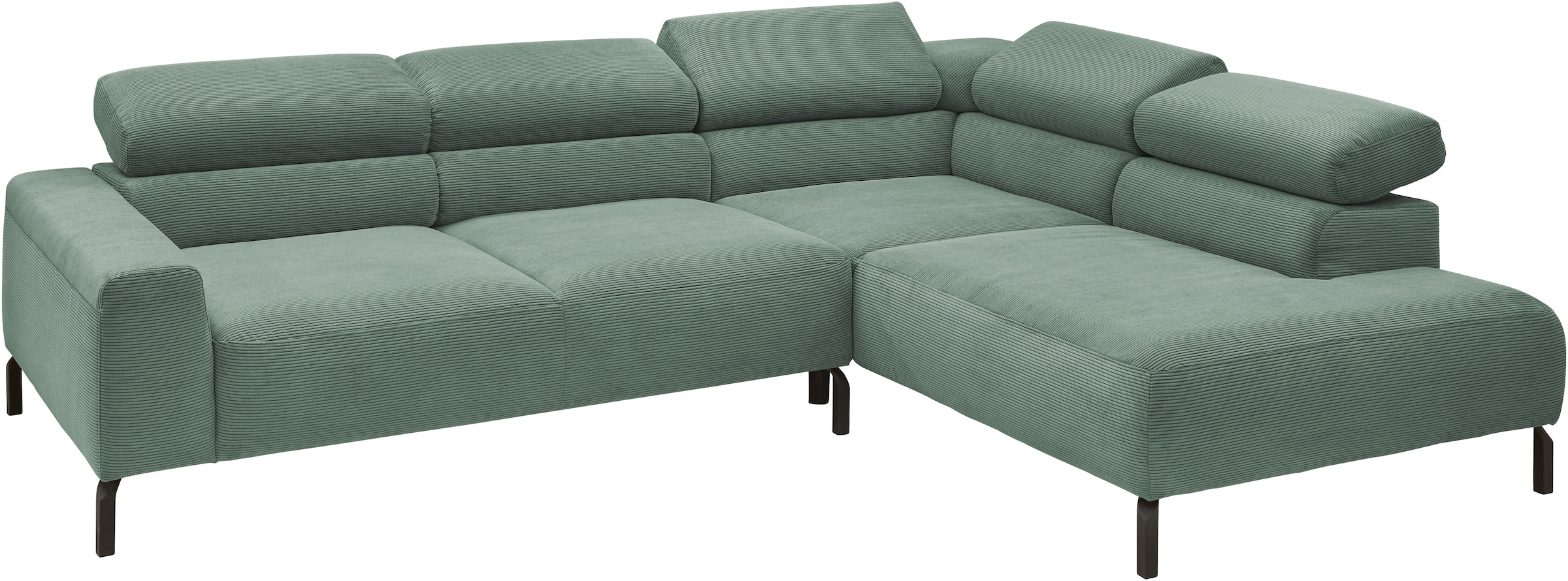 Places of Style Ecksofa »Antonelli, L-Form, inkl. Kopfteilverstellung, Breite 276 cm«, ohne Sitztiefenverstellung, in Feincord, grün