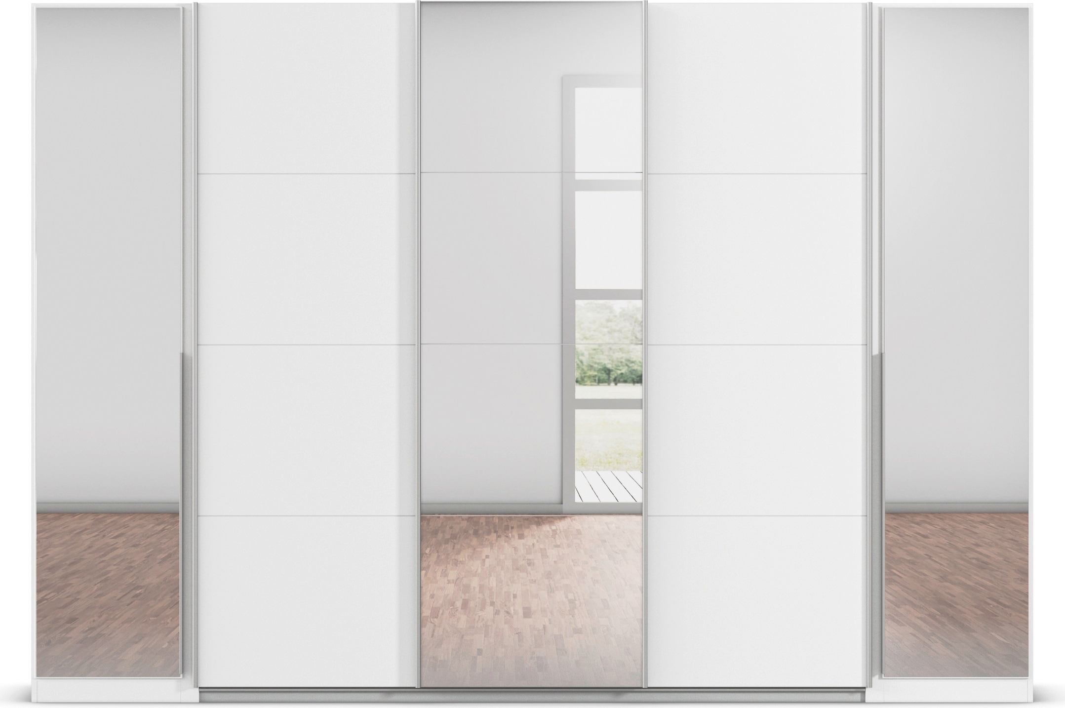 rauch Schwebetürenschrank »Dreh-/Schwebetürenschrank Kleiderschrank Familie, OTTOs Choice, Agordo« (B/H/T ca. 301x210X62cm, viele Farben & auch mit Spiegeln erhältlich),  Stauraumwunder TOPSELLER, verschiedene Grifffarben Made in GERMANY