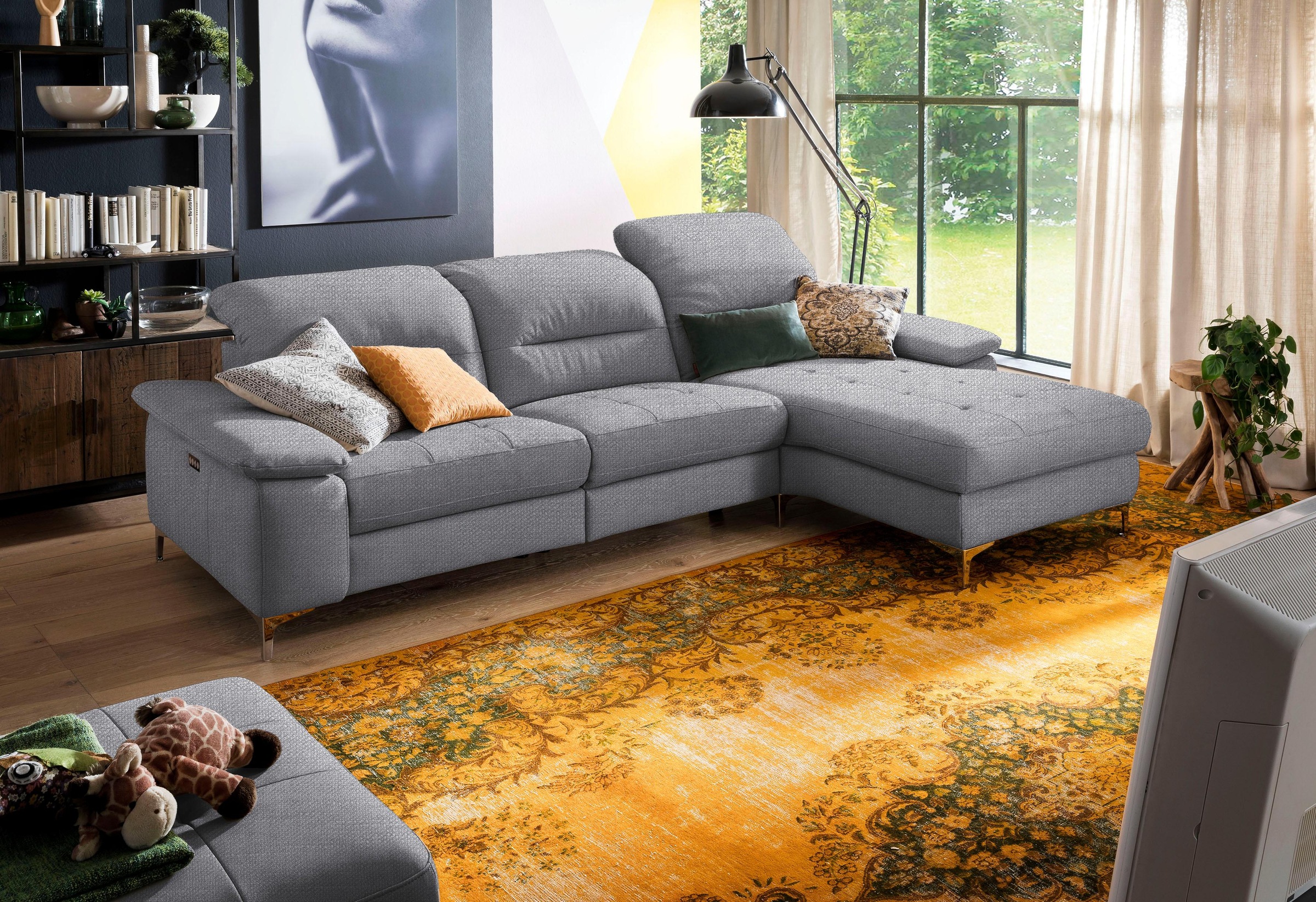 Places of Style Ecksofa »Basel L-Form«, mit vollmotorischer Relaxfunktion und motorischer Recamiere