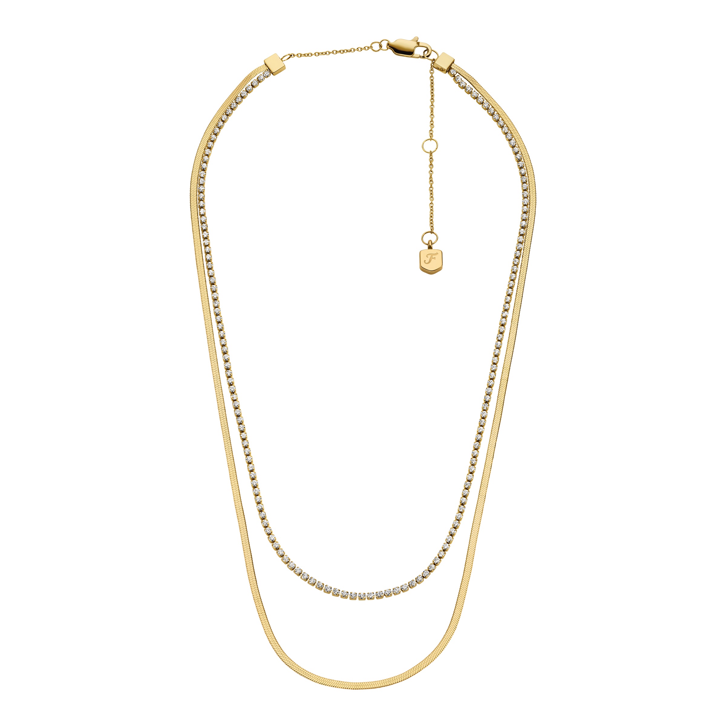 Fossil Kette ohne Anhänger »Schmuck Geschenk Edelstahl Halsschmuck ELLIS Layering« mit Glasstein