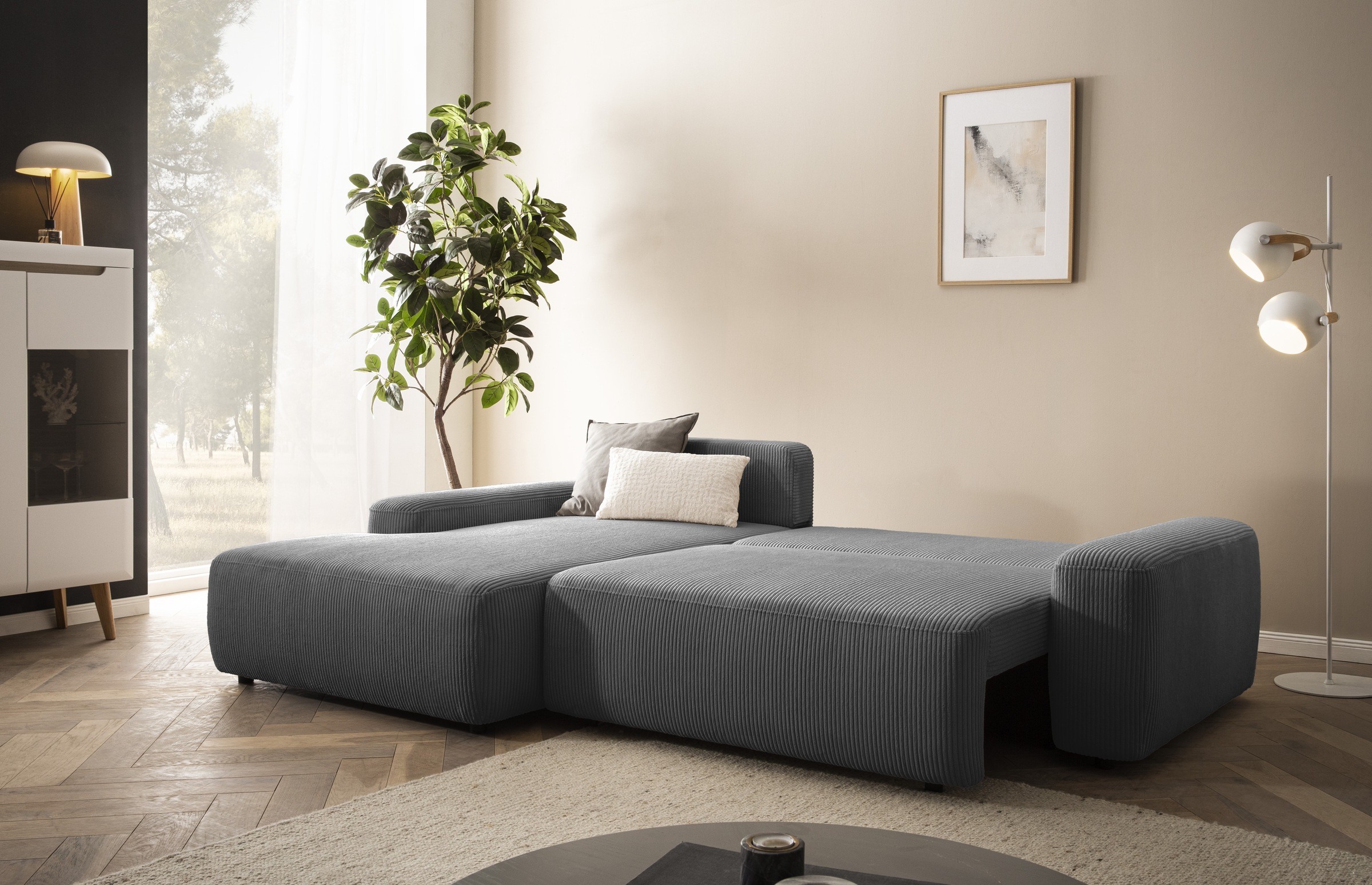 INOSIGN Ecksofa »TORGE (264cm), Schlafsofa in Cord, Samtvelours o Struktur fein, L-Form«, Schlaffunktion, Bettkasten, Liegefläche: 125/210 cm
