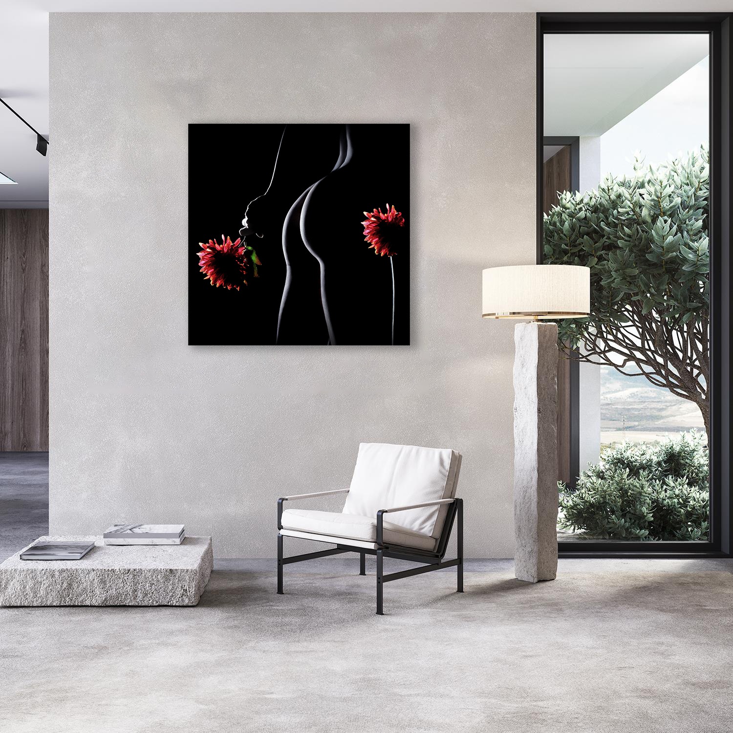queence Alu-Dibond-Druck »Nackte Frau mit Blumen« Bilder von Frauen | Erotische Bilder | Frau | Körper | Modern | Personen 1 Stk. tlg. Sinnliche Wandbilder in Galeriequalität inkl. Aufhängesystem