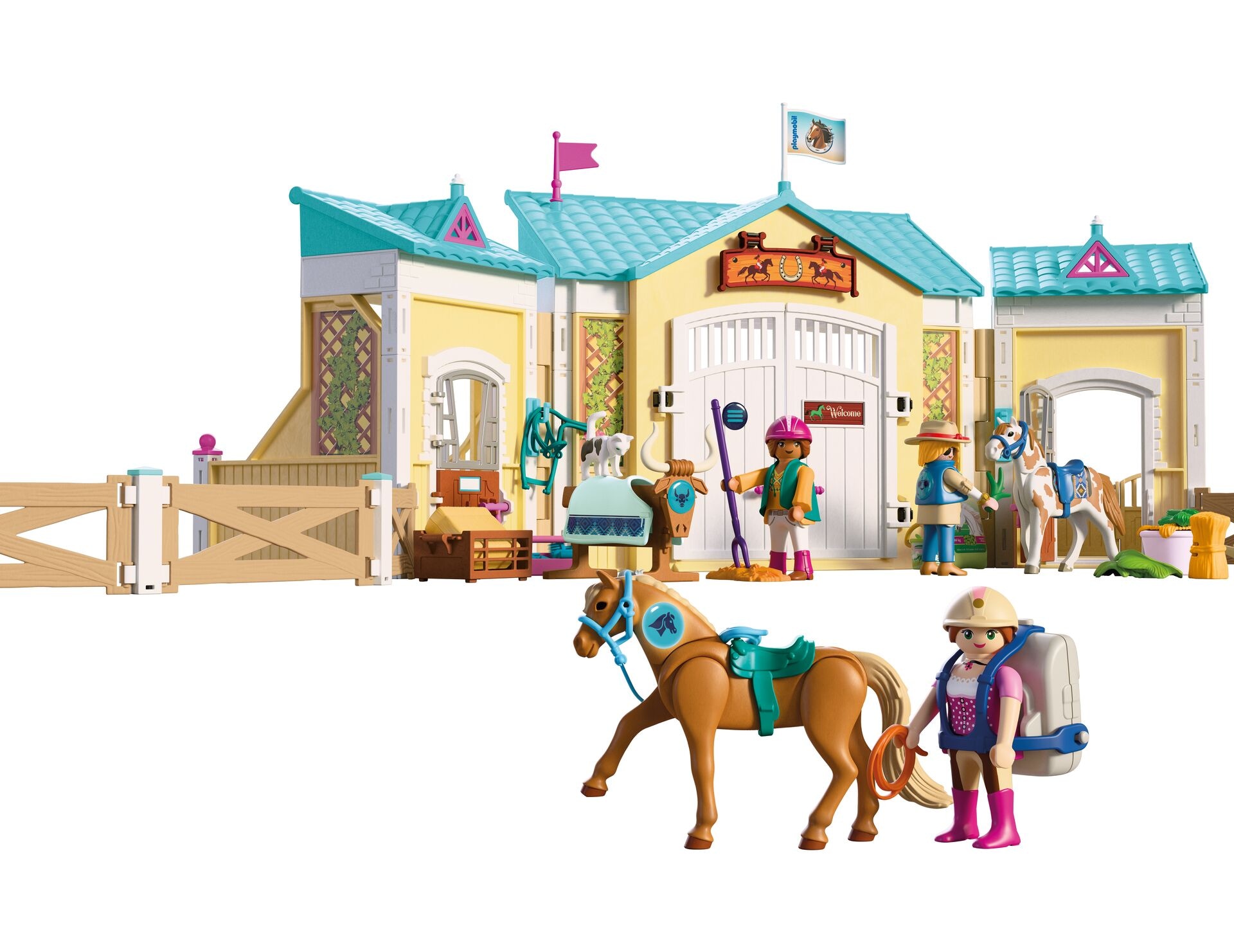 Playmobil® Konstruktions-Spielset »Playmobil Hi! Ready-To-Play Set Reiterhof (72127), I Love Horses« Made in Europe