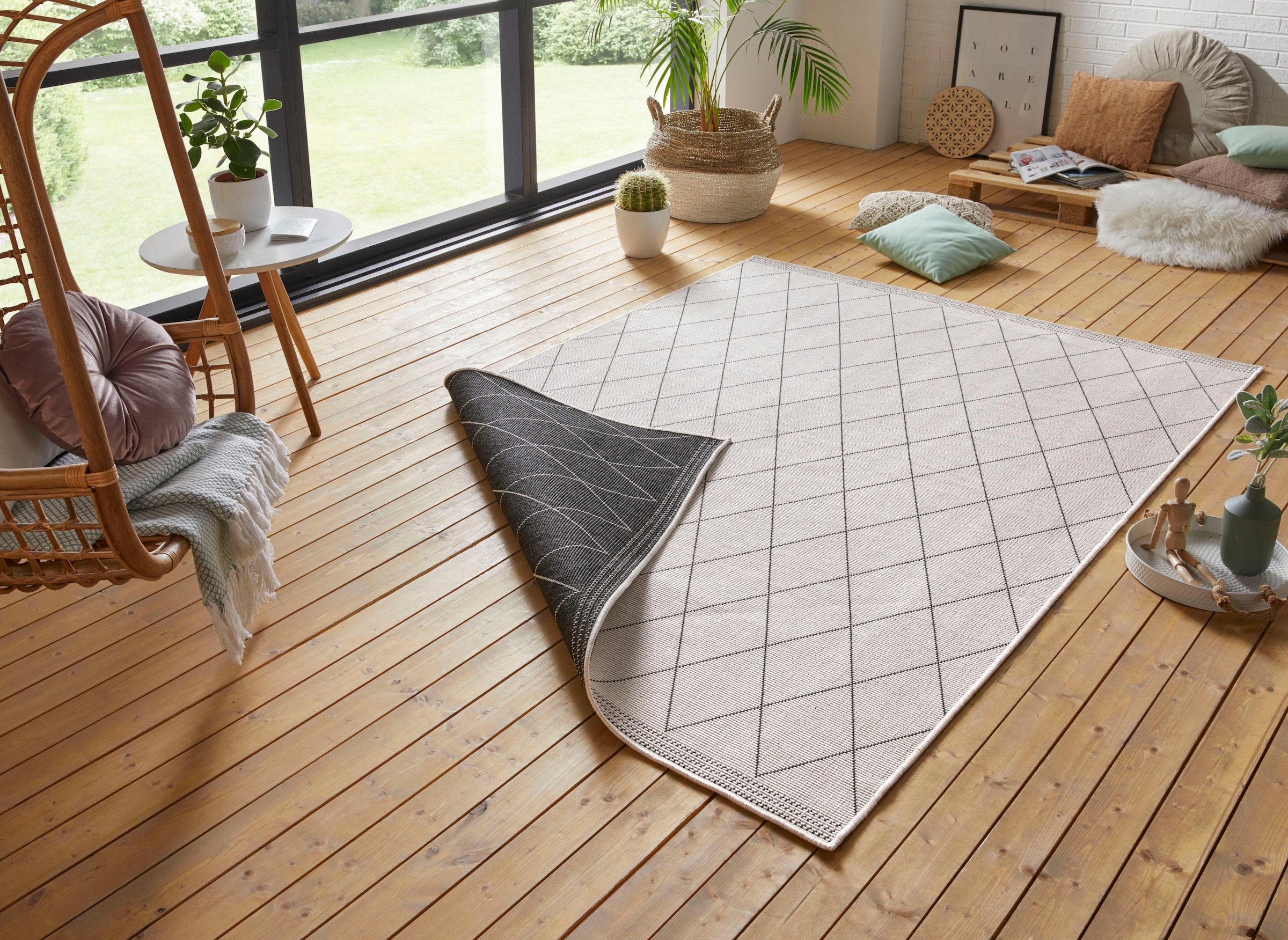 freundin Home Collection Teppich »Daisy«, rechteckig, 5 mm Höhe, In-& Outdoor, Teppich, Wetterfest, Balkon, Garten, Wohnzimmer, Modern