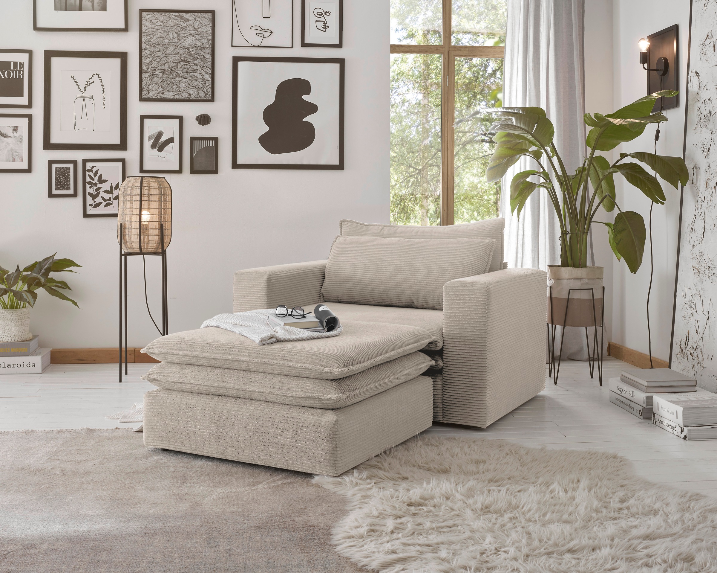 Places of Style Polstersessel »PIAGGE«, (2 tlg.), Hochwertiger Cord, Loveseat und Loveseat-Hocker im Set