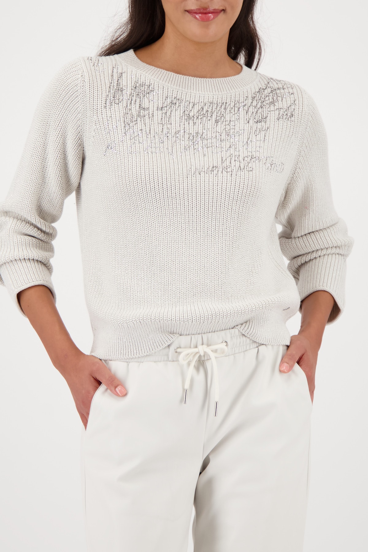 Monari Strickpullover »Pullover Schmuck + Lurex« Regular fit mit Rundhalsausschnitt