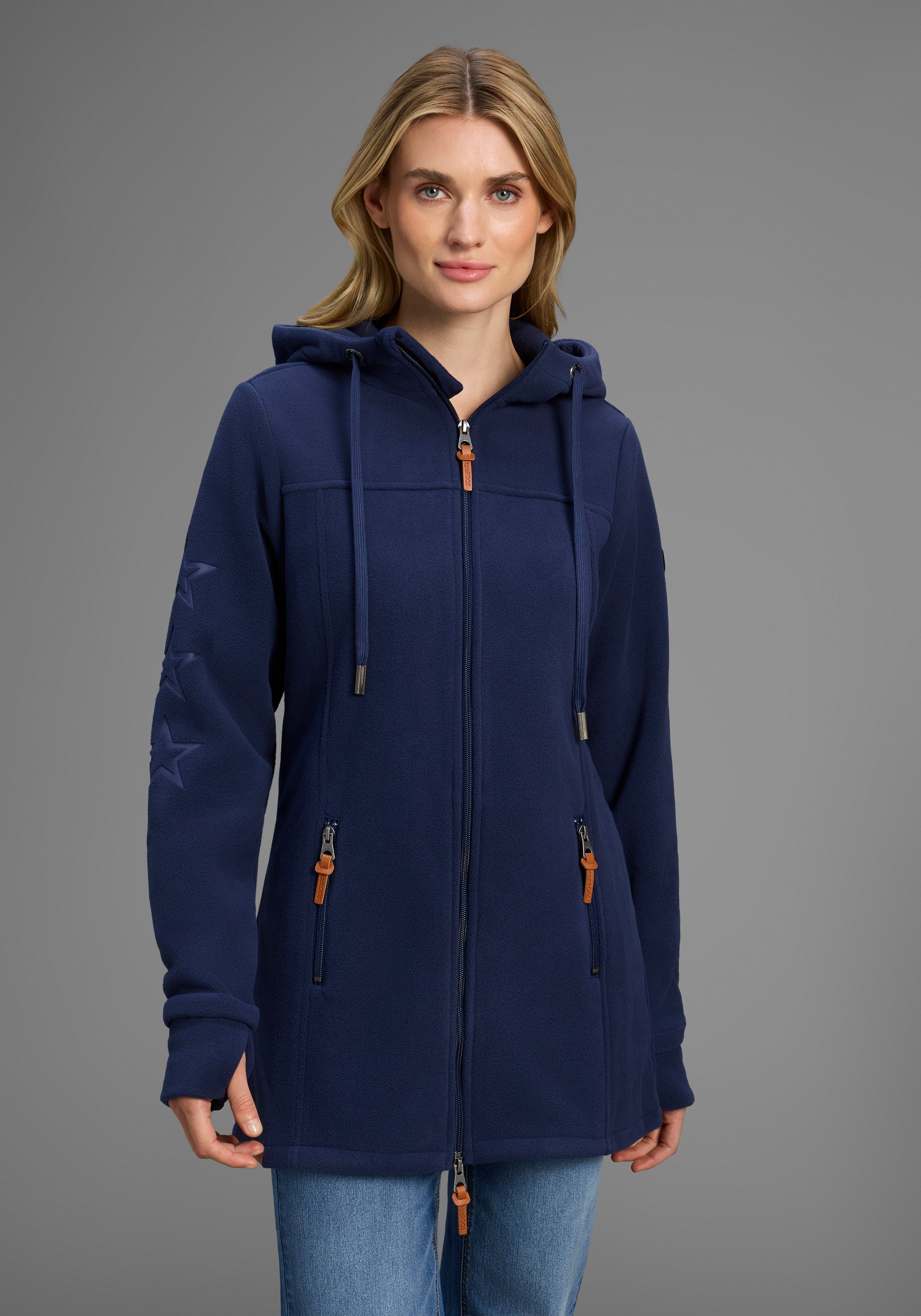 KangaROOS Fleecejacke, mit Kapuze, figurbetonter Schnitt, mit Kapuze, mit 2-Wege-Reißverschluss