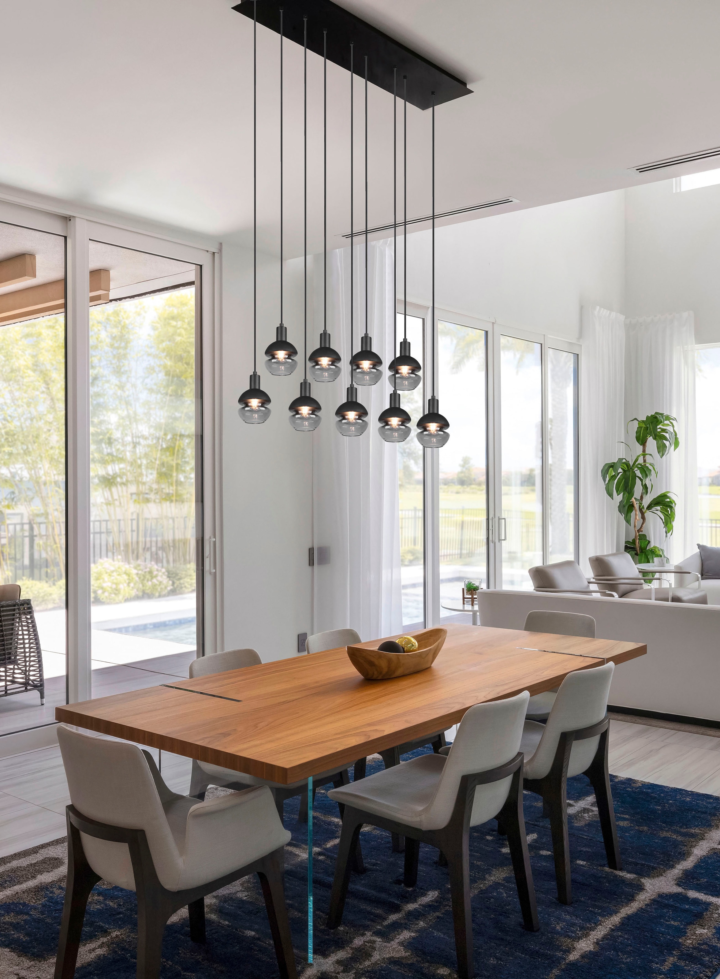 TRIO Leuchten Pendelleuchte »Mela«, 9 flammig, Leuchtmittel E14 | ohne Leuchtmittel, Hängelampe 5-flammig Glasschirm, exkl 9xE14 max 25W höhenverstellbar
