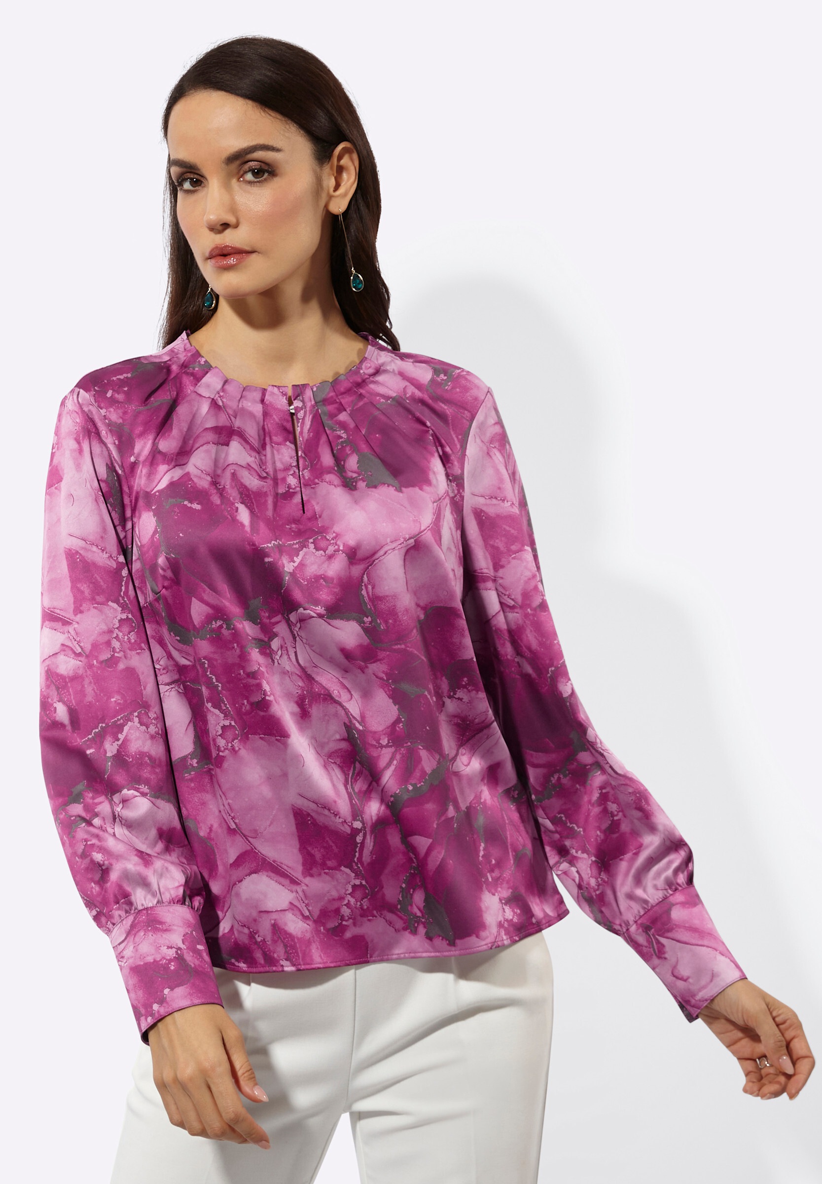 creation L Schlupfbluse »Satin-Bluse Satinbluse mit Falten am Stehkragen«