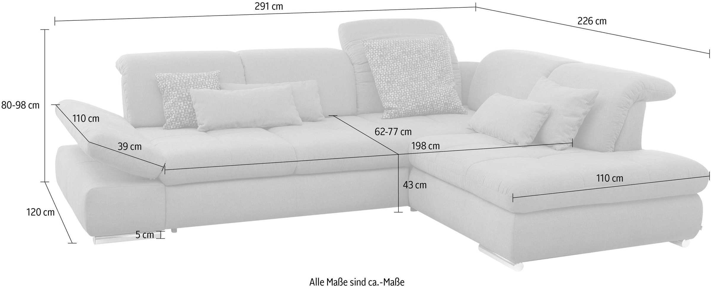set one by Musterring Ecksofa »SO 4100 mit komfortablen Federkern und Kopfteilverstellung,«, wahlweise mit Bettfunktion und Sitztiefenverstellung, L-Form