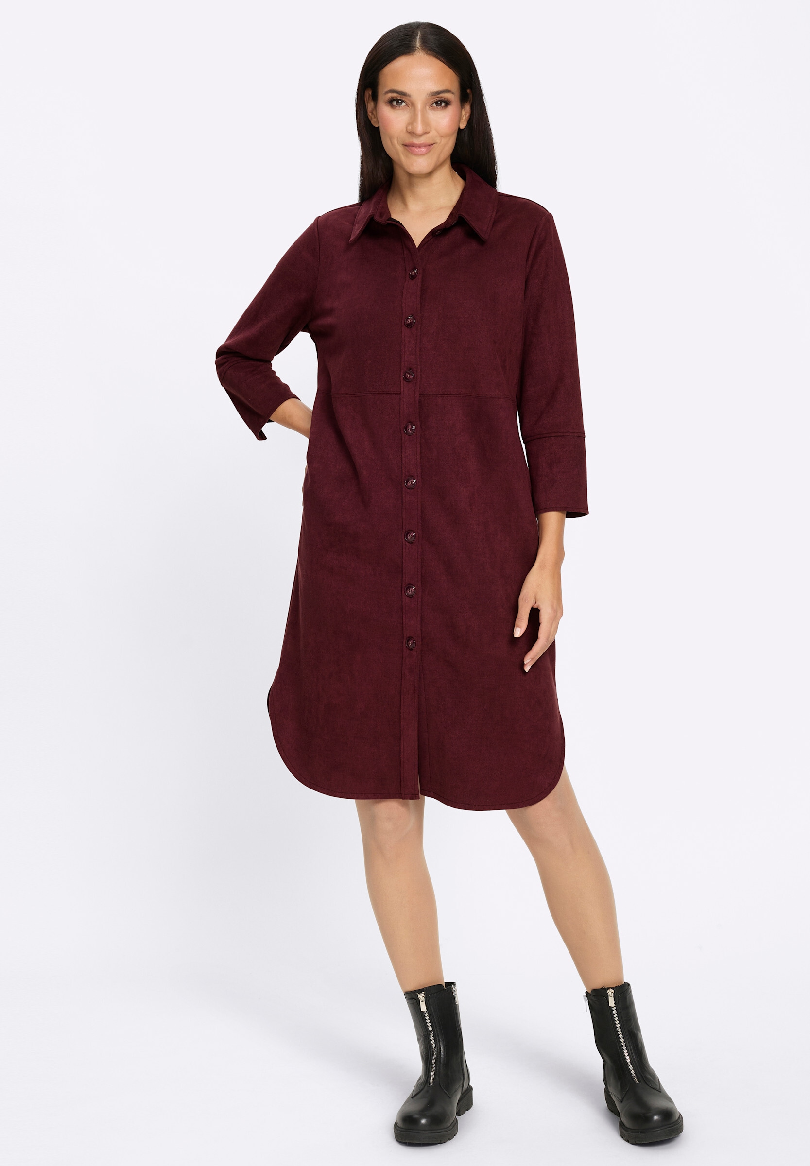 heine Hemdblusenkleid »Velourslederimitat-Kleid Lederimitatkleid mit Hemdkragen«